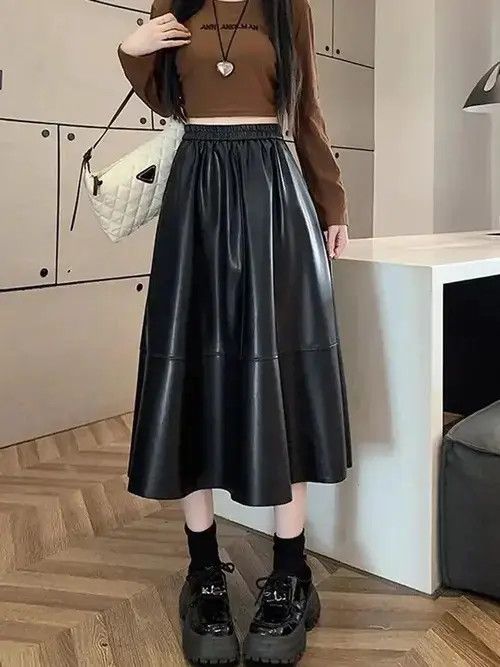 Japanese Brand Jmprs Elegant A Line Pu Skirt Women High Waist Retro Midi Size 27" / US 4 / IT 40 - 1 Thumbnail