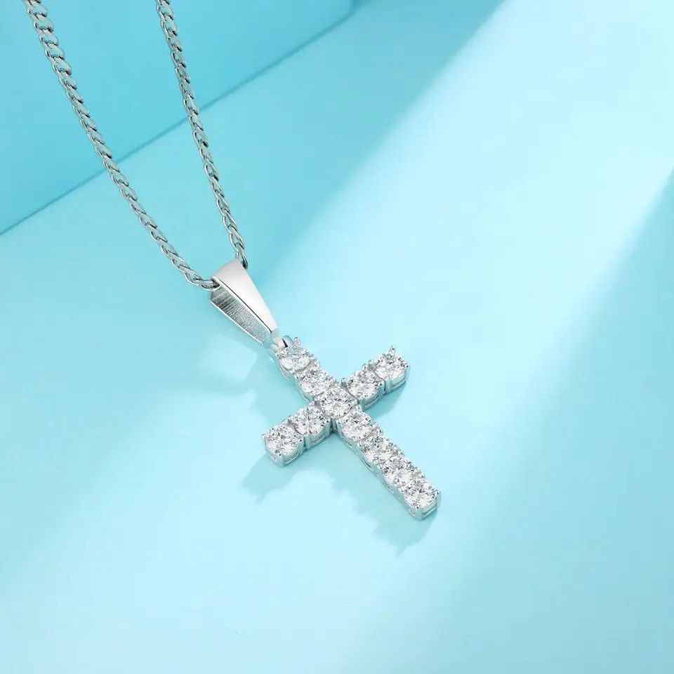 Jewelry 925 Silver 1.1 Carat Moissanite Cross Necklace Pendant Size ONE SIZE - 6 Thumbnail