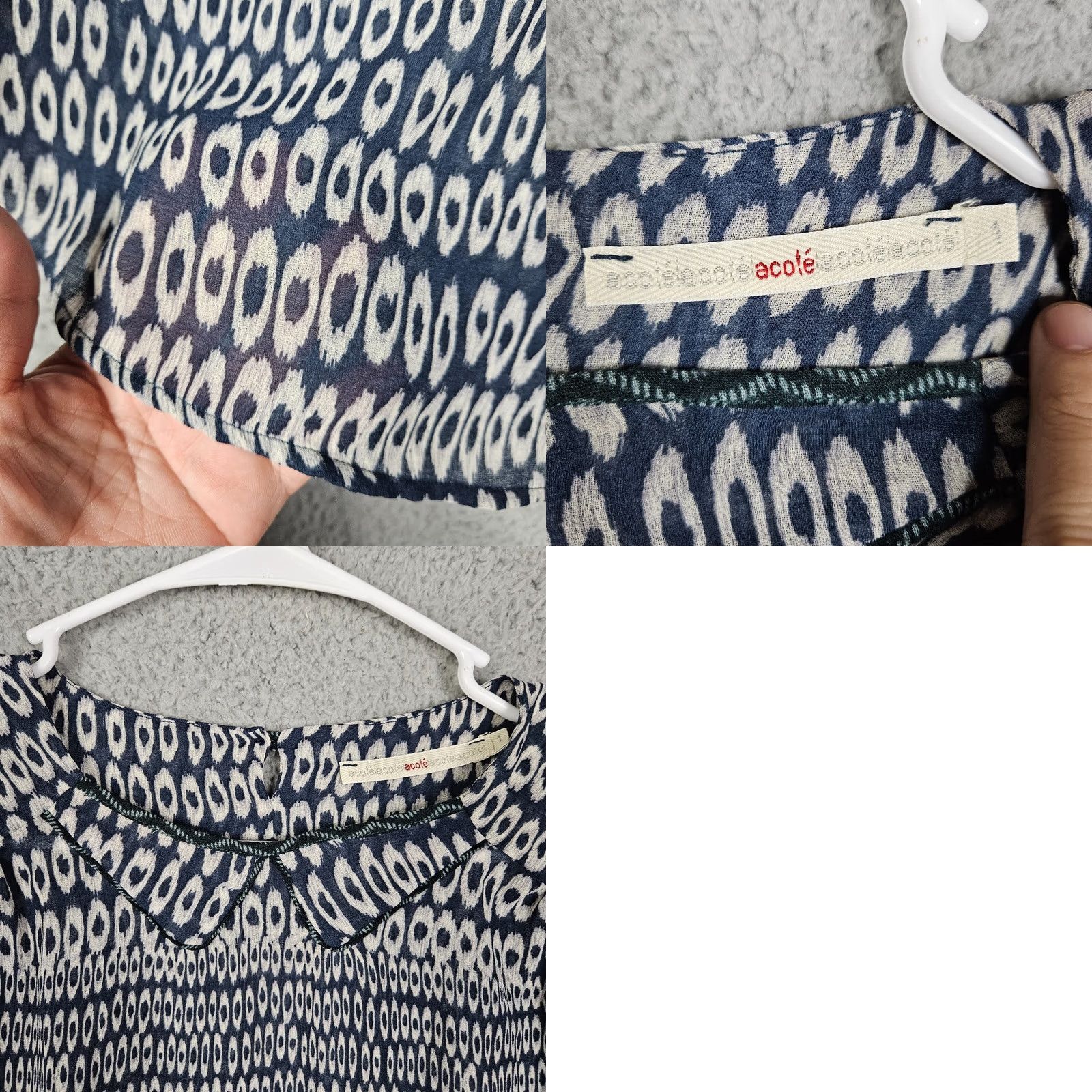 Vintage Acote Women’s blue white pattern Keyhole Casual Bouse Size 1 Size XS / US 0-2 / IT 36-38 - 8 Thumbnail