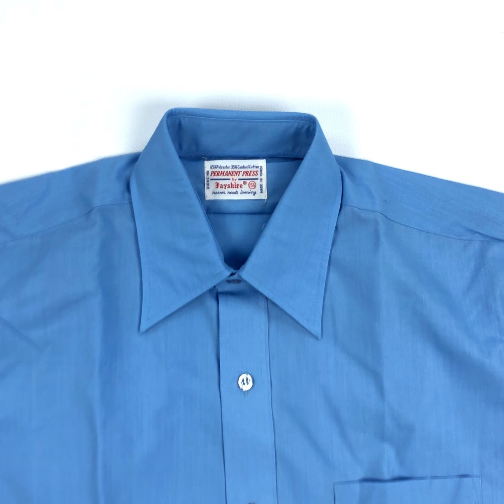 Vintage Permanent Press Shirt Mens 15.5 Large 1970s 70s Blue Short Sleeve Button Up Shirt Size US L / EU 52-54 / 3 - 2 Thumbnail