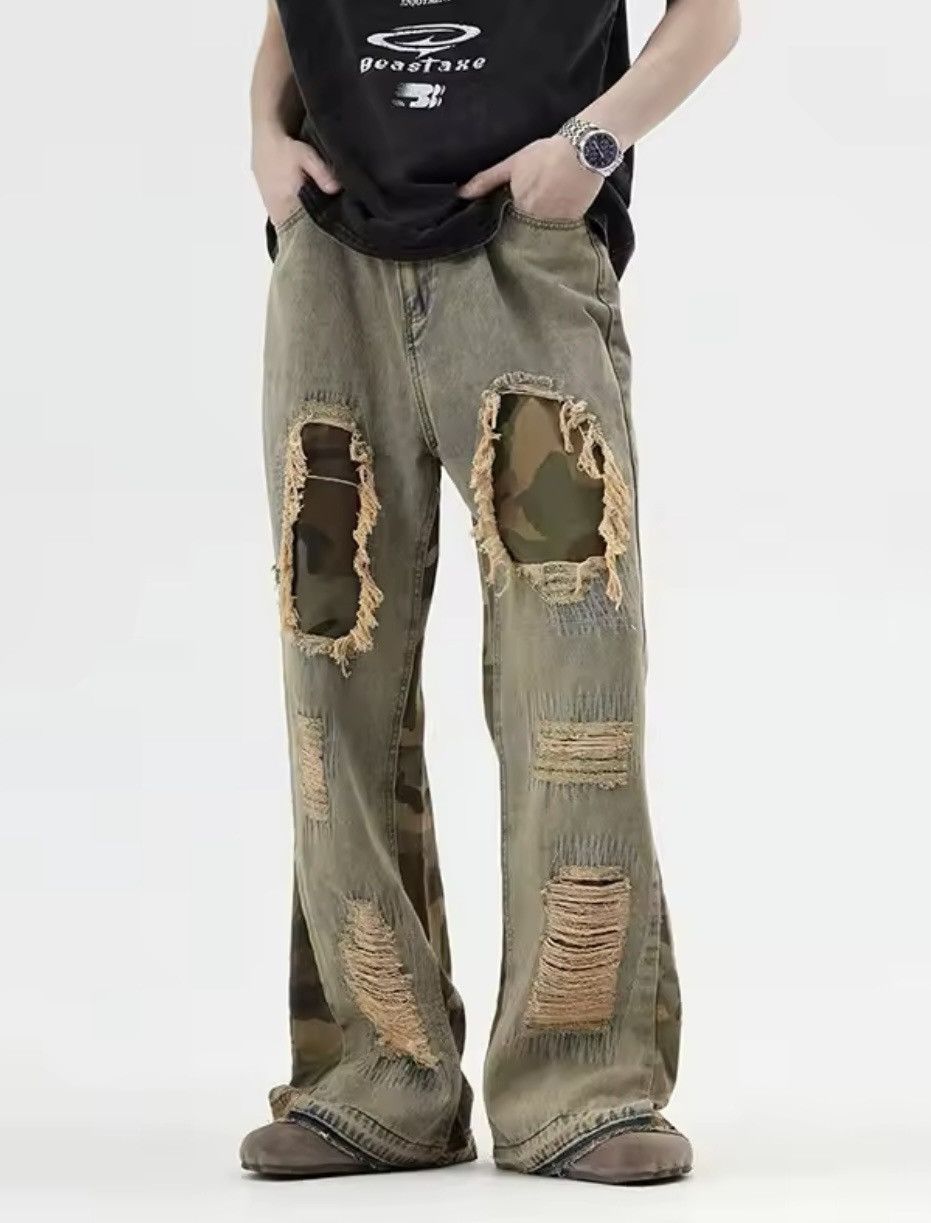 Japanese Brand × Vintage Waist Jeans ripped Style Fashion Vintage Streetwear Wide Leg Size US 27 - 1 Thumbnail