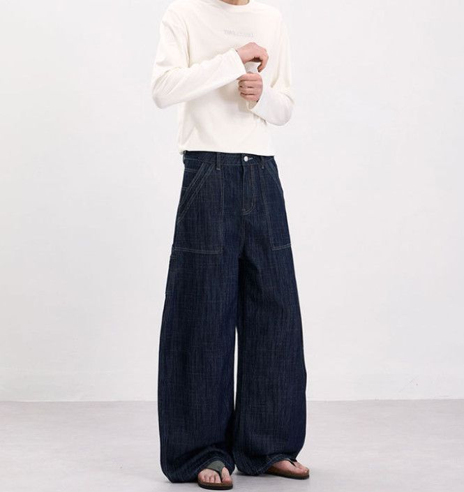 Japanese Brand Men's Blue Wide-Leg Scythe-Cut Cargo Jeans Size US 32 / EU 48 - 2 Thumbnail