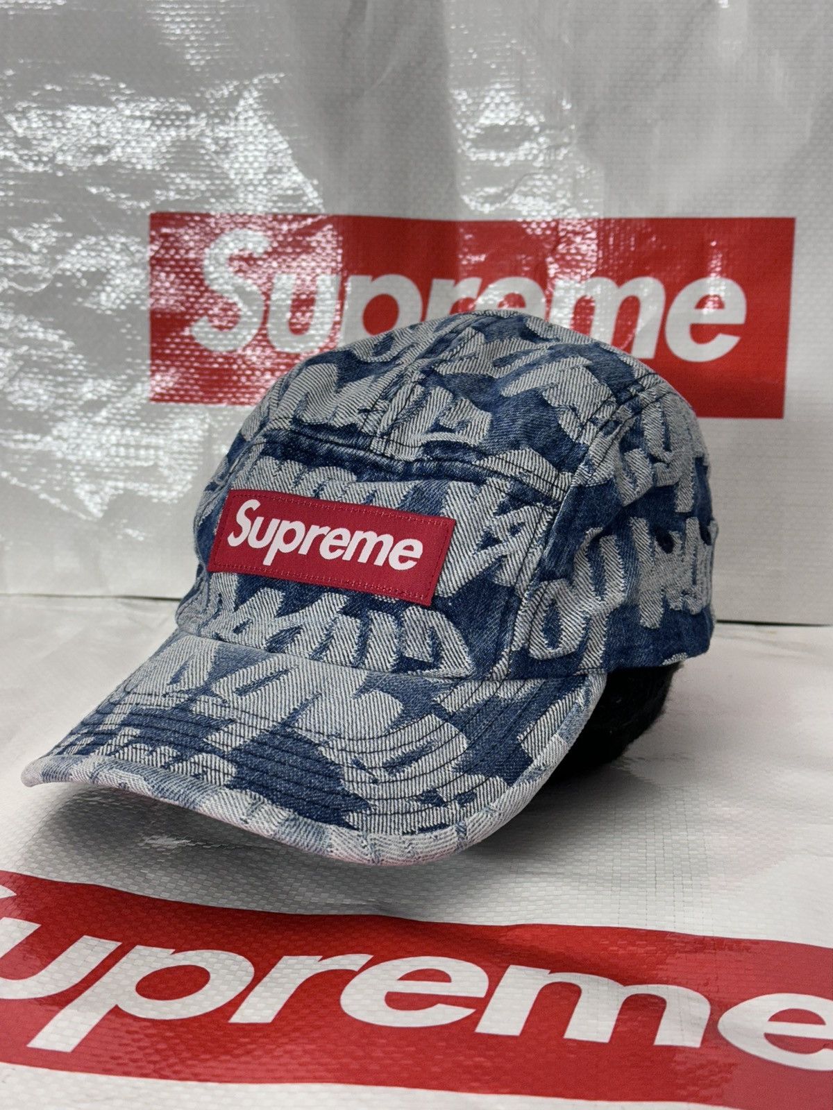 Supreme fat tip jacquard denim cap blue ss 22