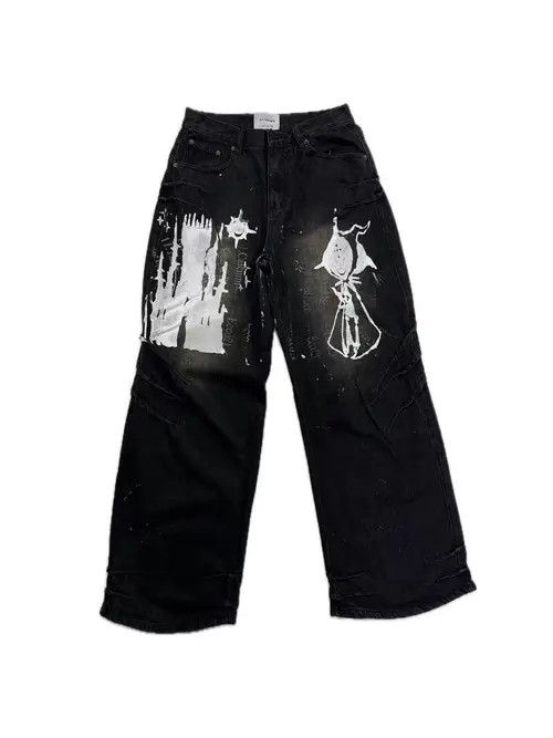 VIBE Washed and Aged Frayed Print Street Y2K Jeans Size US 32 / EU 48 - 1 Preview