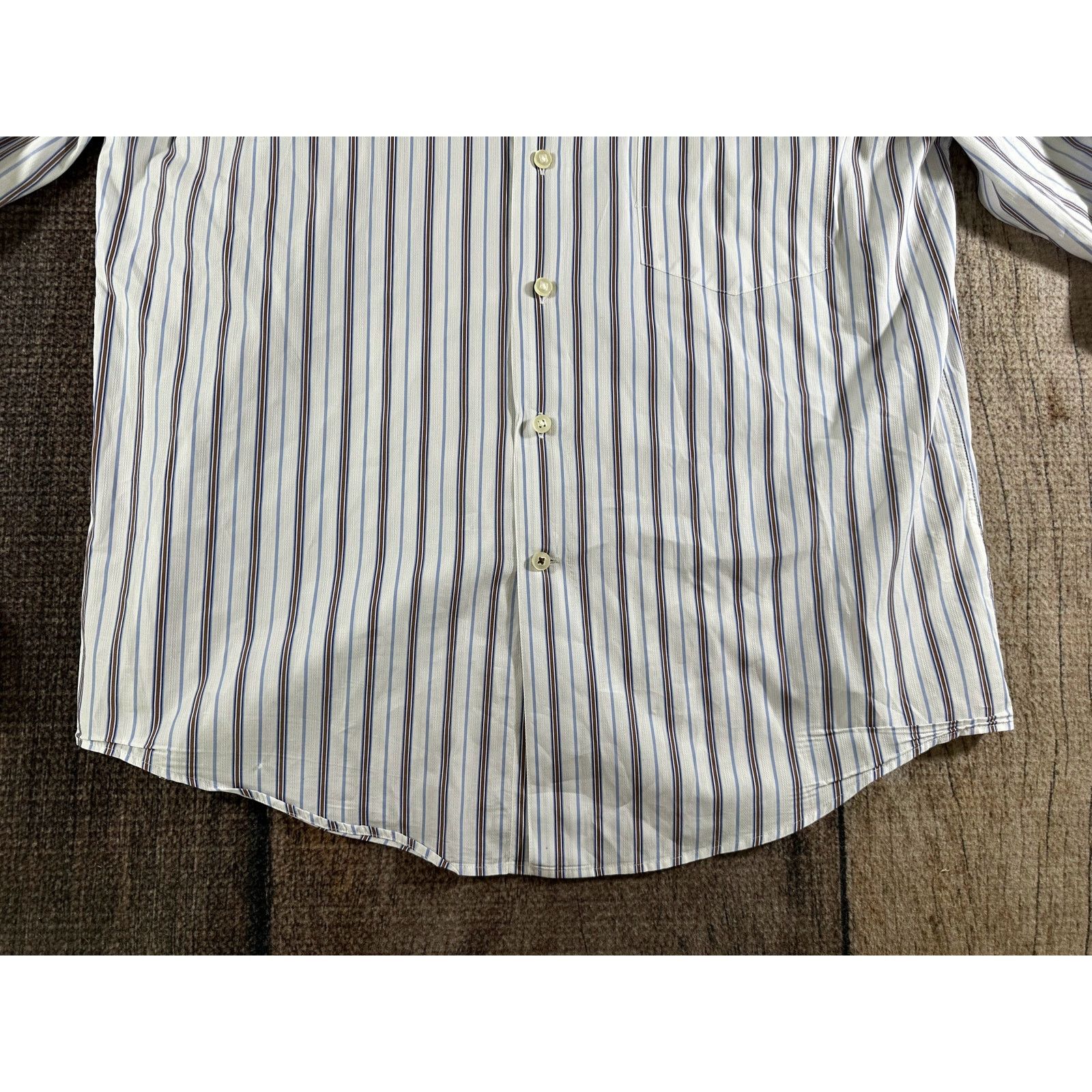 Egara Egara Dress Shirt Mens XL Slim Fit Blue Brown White Striped Size US XL / EU 56 / 4 - 4 Thumbnail