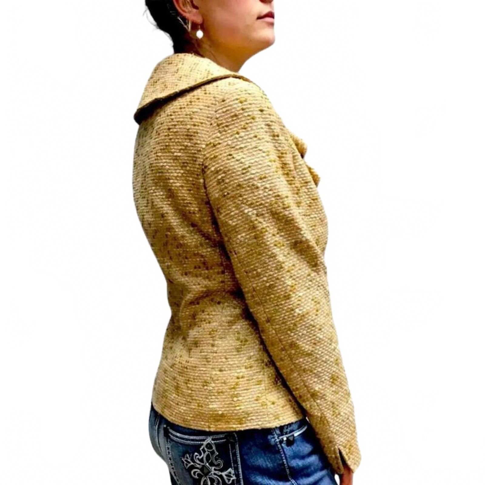 Designer Y2K Lafayette 148 Nude & Gold Wool Blend Tweed Jacket Size L / US 10 / IT 46 - 4 Thumbnail