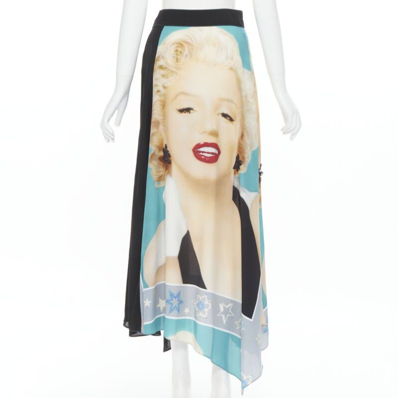 rare LOEWE Pop Art lady portrait photo print crystal embellished wrap skirt FR36 XS