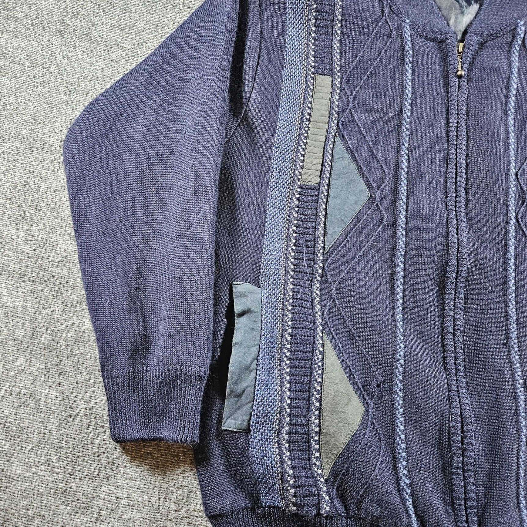 Vintage Werther International Sweater Mens Large Blue Full Zip Mock Neck Geometric Knit Size US L / EU 52-54 / 3 - 2 Thumbnail
