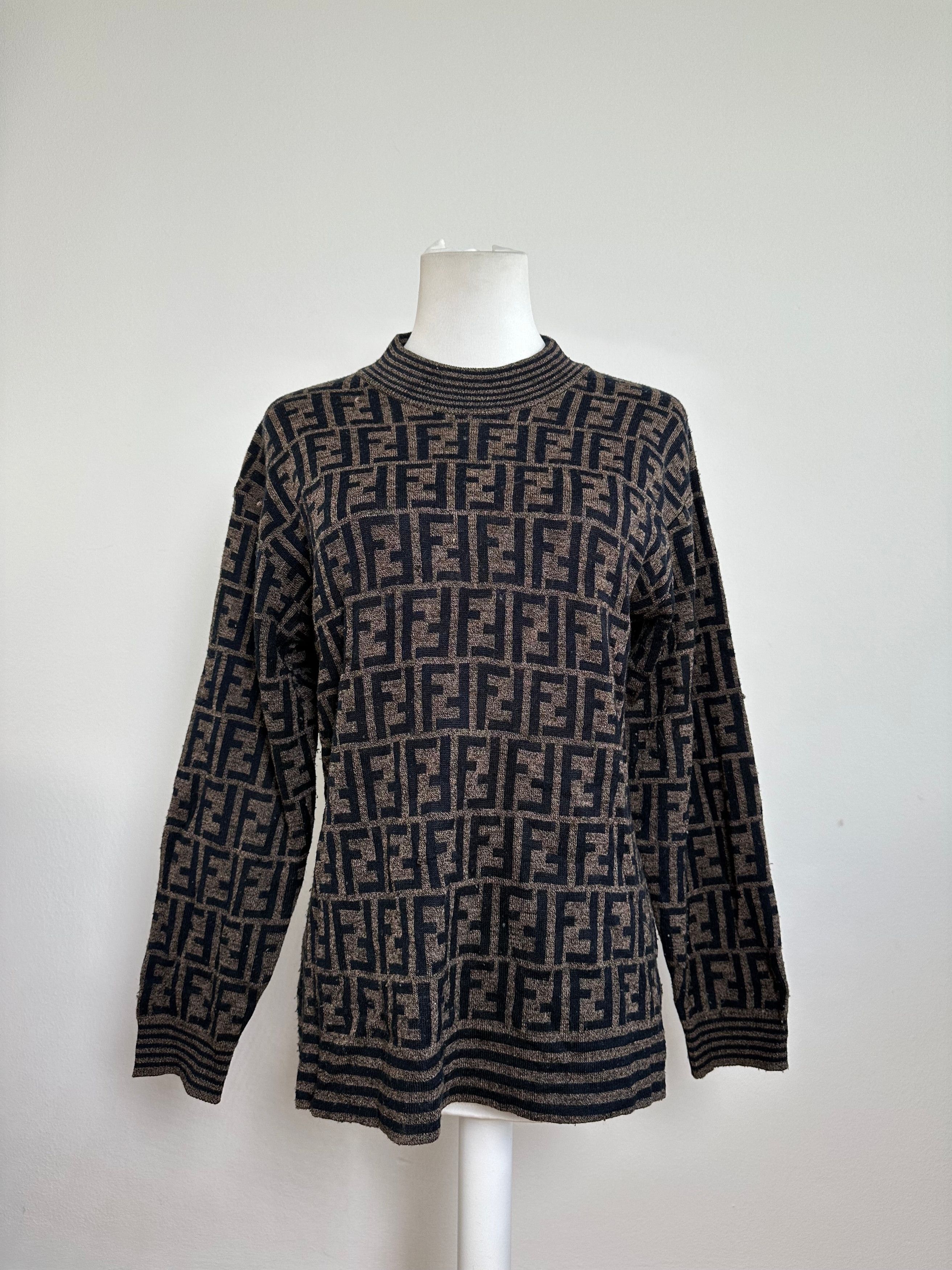 Fendi Iconic FF Monogram Knit Sweater Brown Size M / US 6-8 / IT 42-44 - 1 Thumbnail