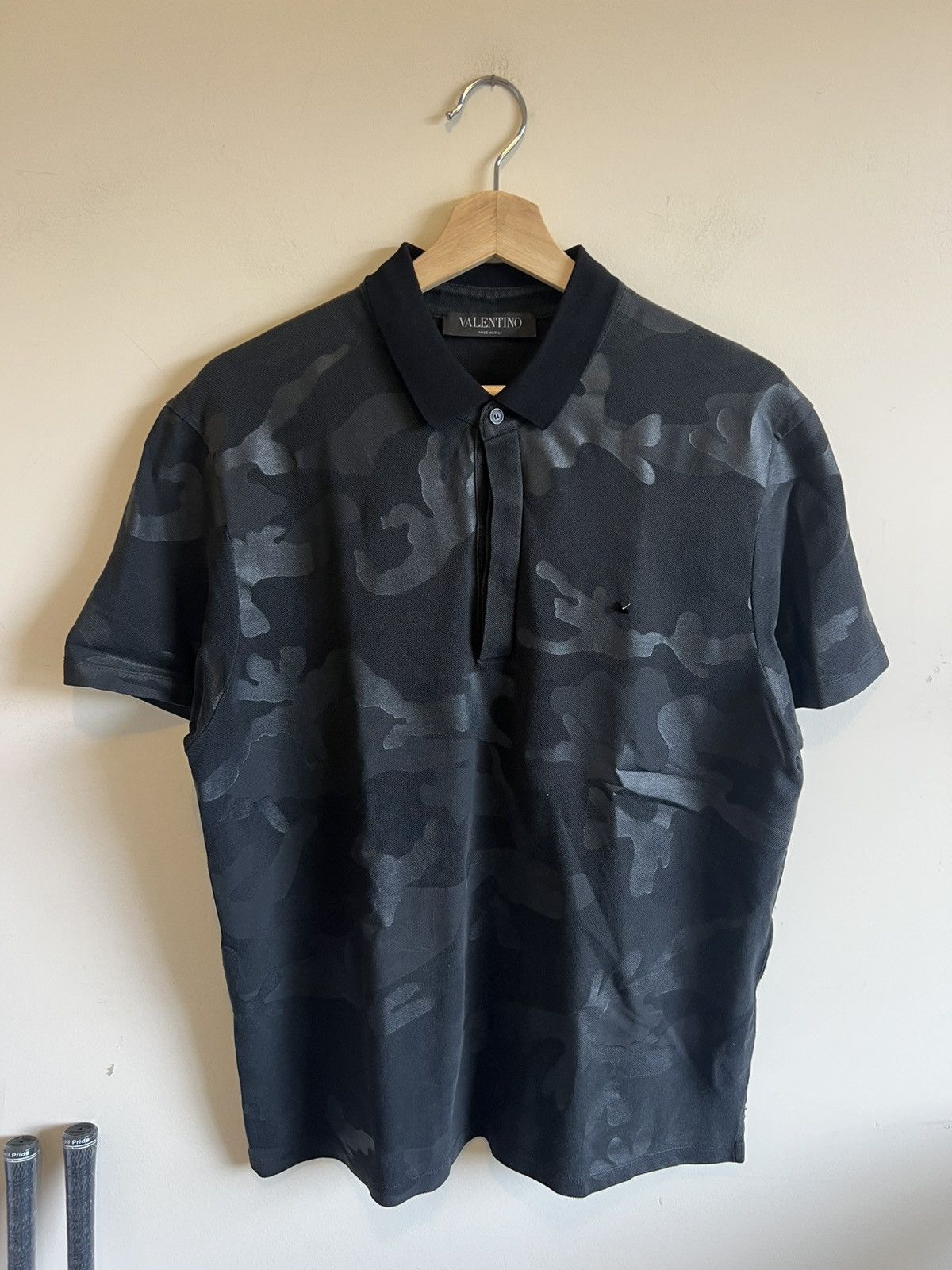 Valentino Valentino Camo Polo Black Y2K 2000s Size US L / EU 52-54 / 3 - 1 Thumbnail