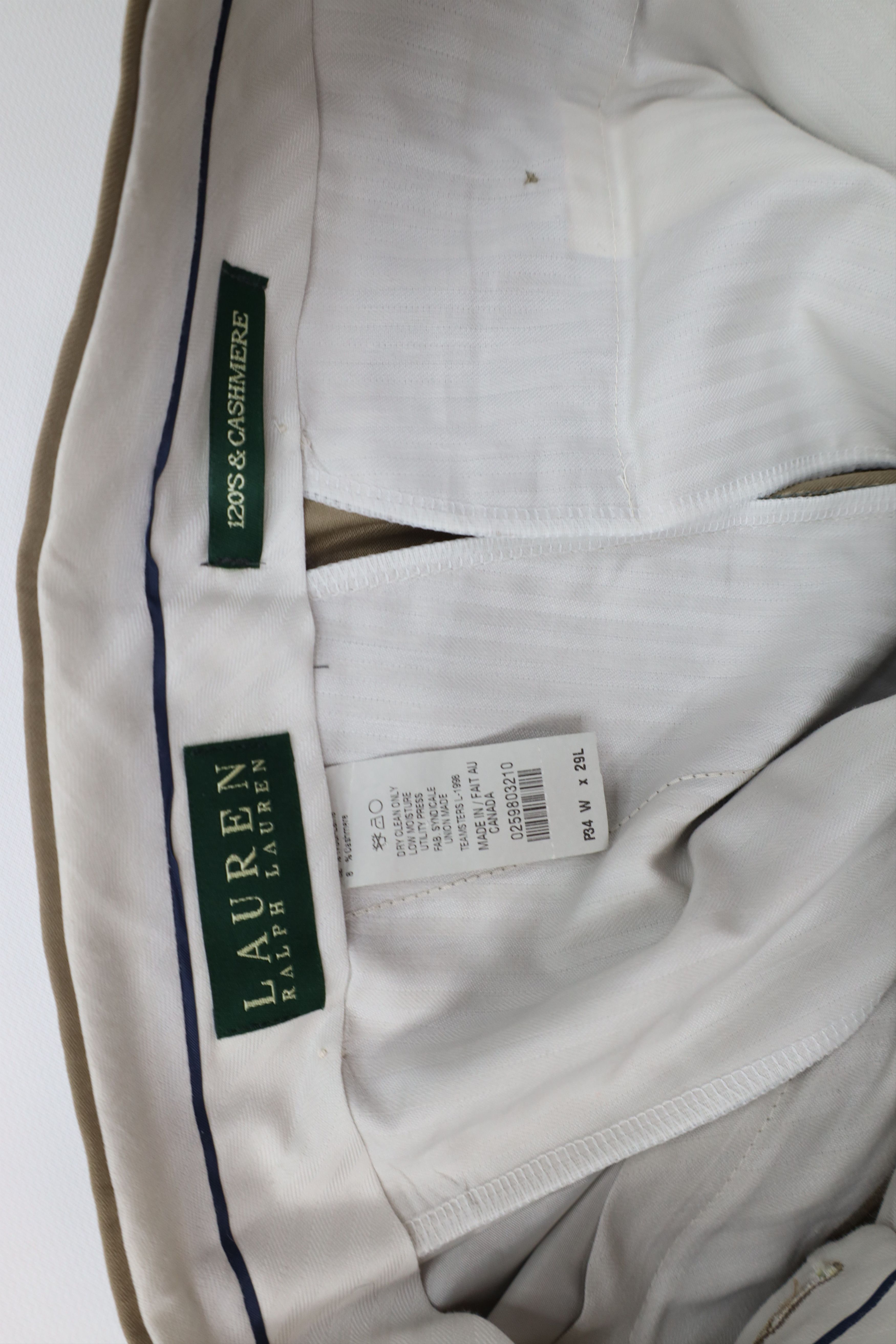 Polo Ralph Lauren Vintage 90s Ralph Lauren Wool Cashmere Wide Leg Chino Pants Size US 34 / EU 50 - 7 Thumbnail