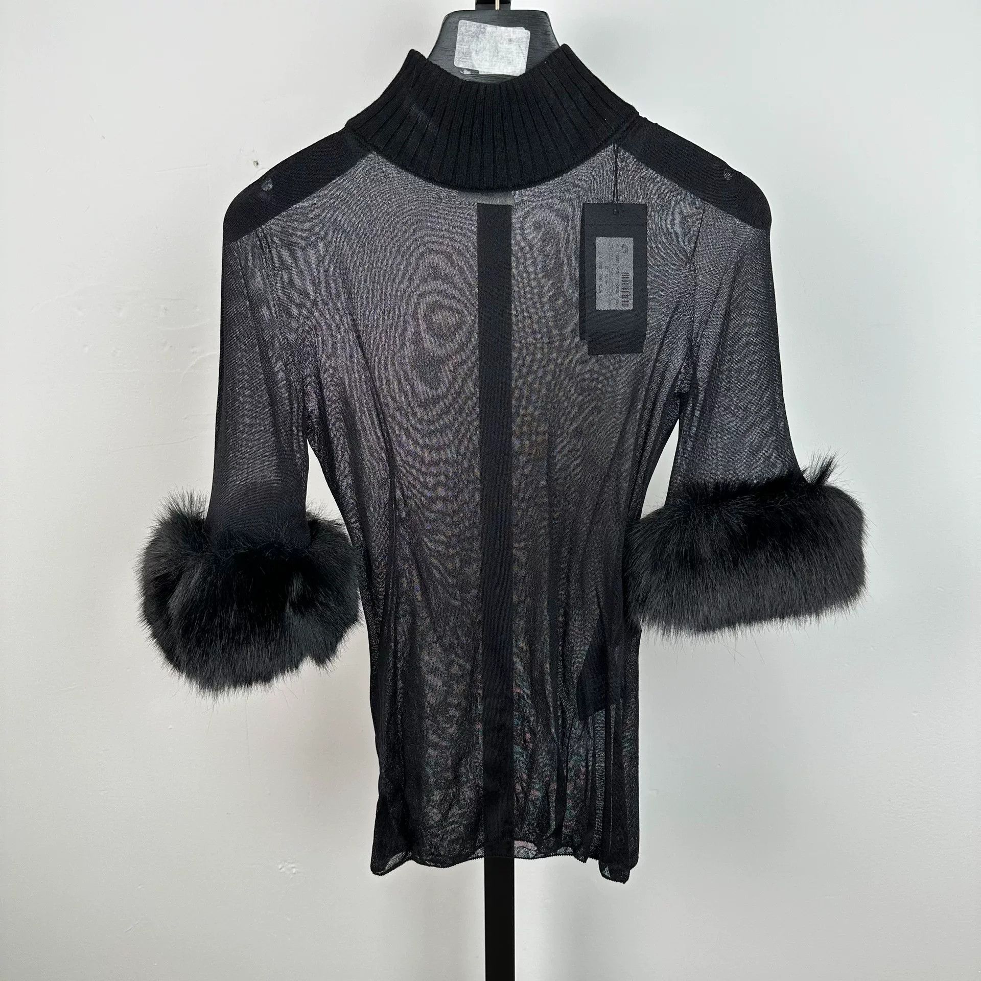 Saint Laurent Paris Saint Laurent Black Mesh Fur Cuff Top Size S / US 4 / IT 40 - 1 Thumbnail