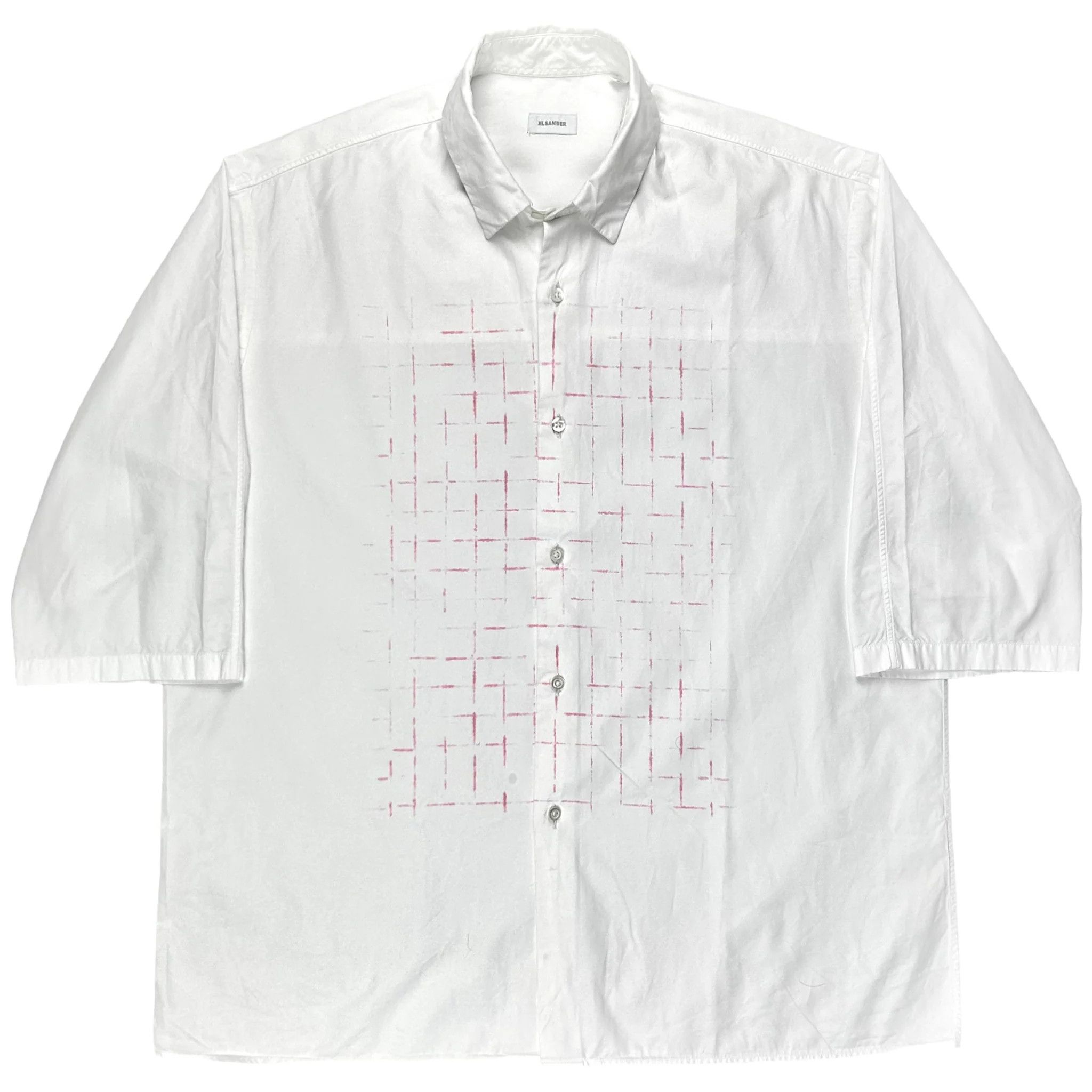 image of Jil Sander Blurry Grid Print Bowling Shirt - Ss07 in White, Men's (Size Large)