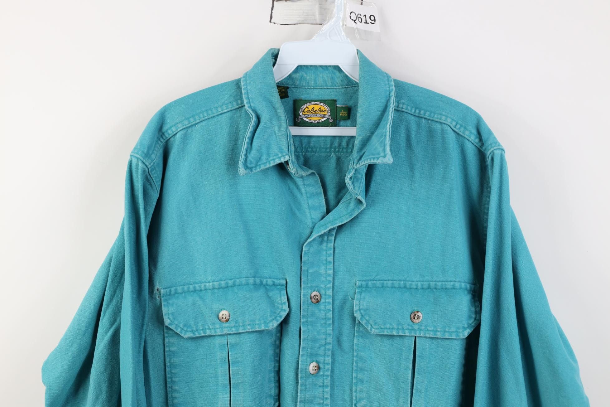 Cabelas Vintage 90s Cabelas Chamois Cloth Collared Button Shirt Teal Size US L / EU 52-54 / 3 - 2 Thumbnail