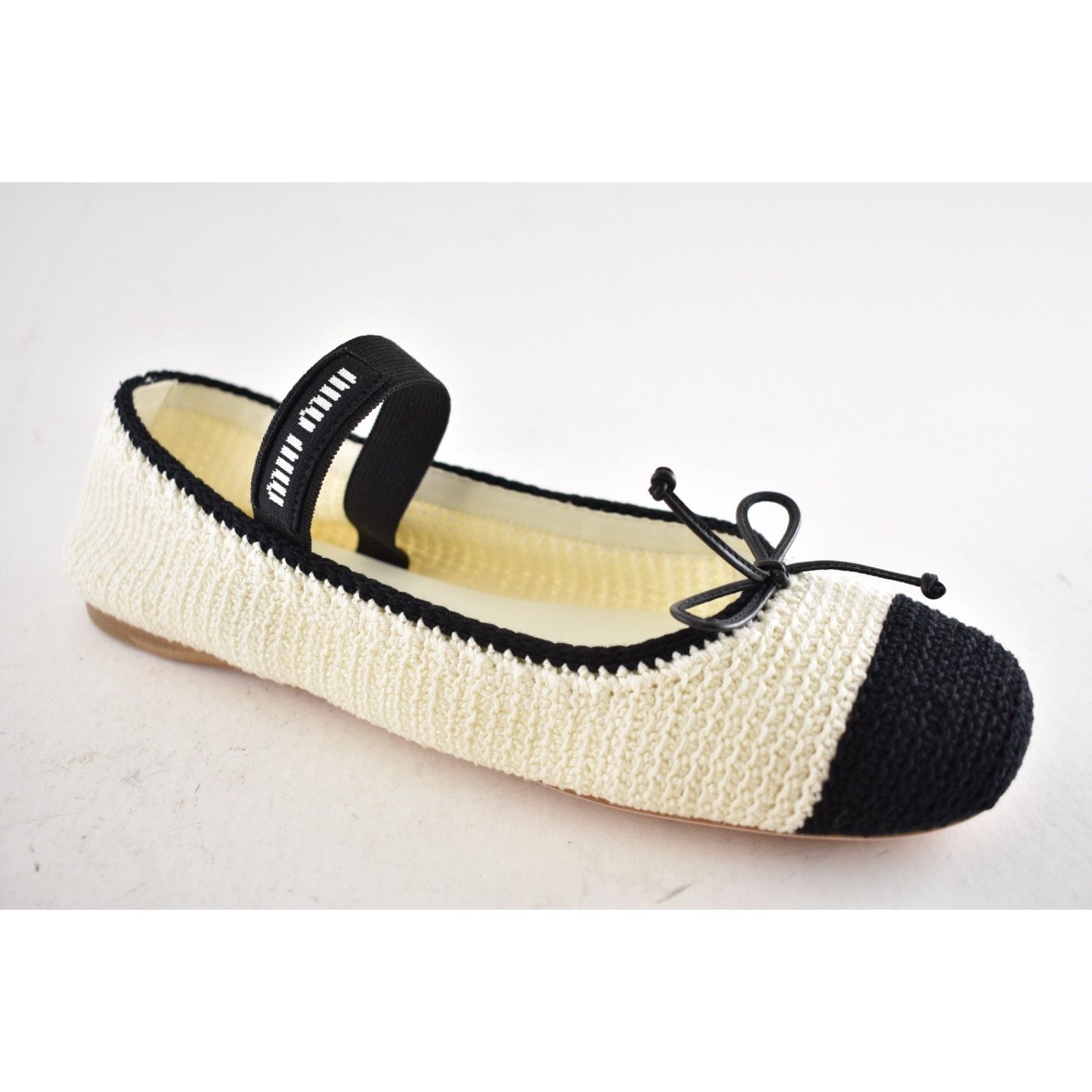 Miu Miu Miu Miu Crochet Knit Black White Bicolor Logo Strap Ballet Size US 12 / IT 42 - 6 Thumbnail