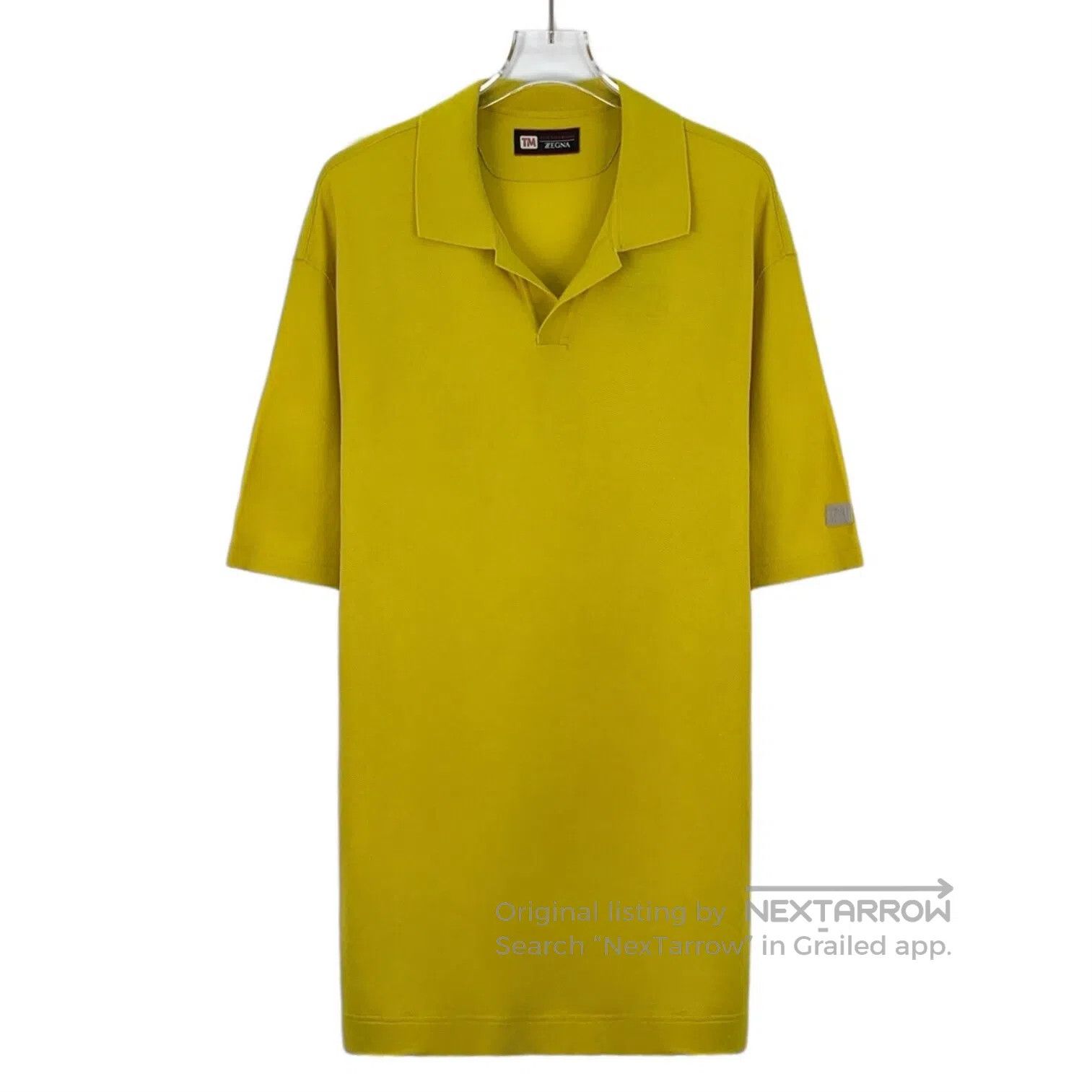 Ermenegildo Zegna Zegna Yellow Logo Patch Wool Collar Short Sleeve T-Shirt| Size US S / EU 44-46 / 1 - 1 Thumbnail