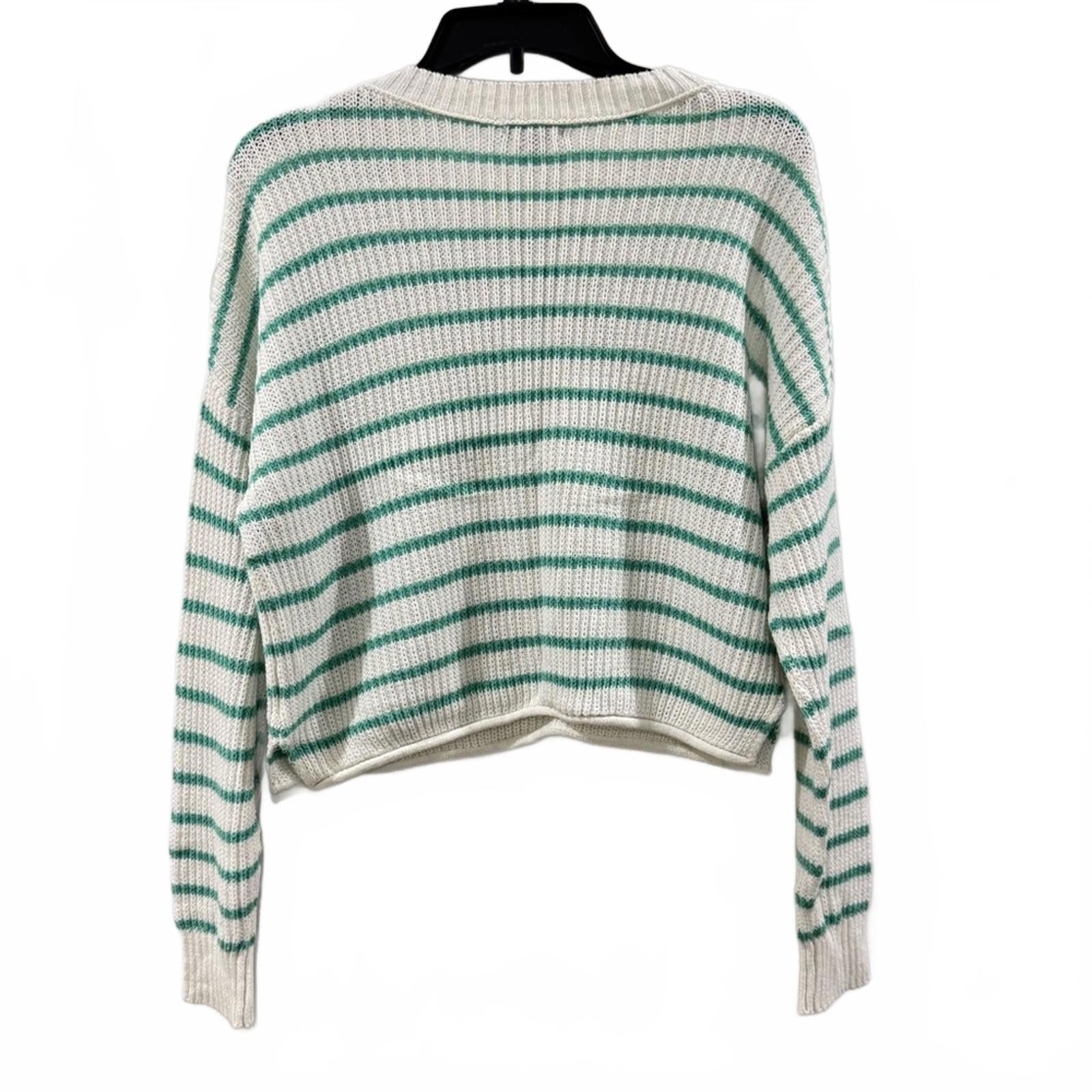 Designer Wild Fable White & Green Stripe Knit Sweater- Size Medium Size M / US 6-8 / IT 42-44 - 2 Thumbnail