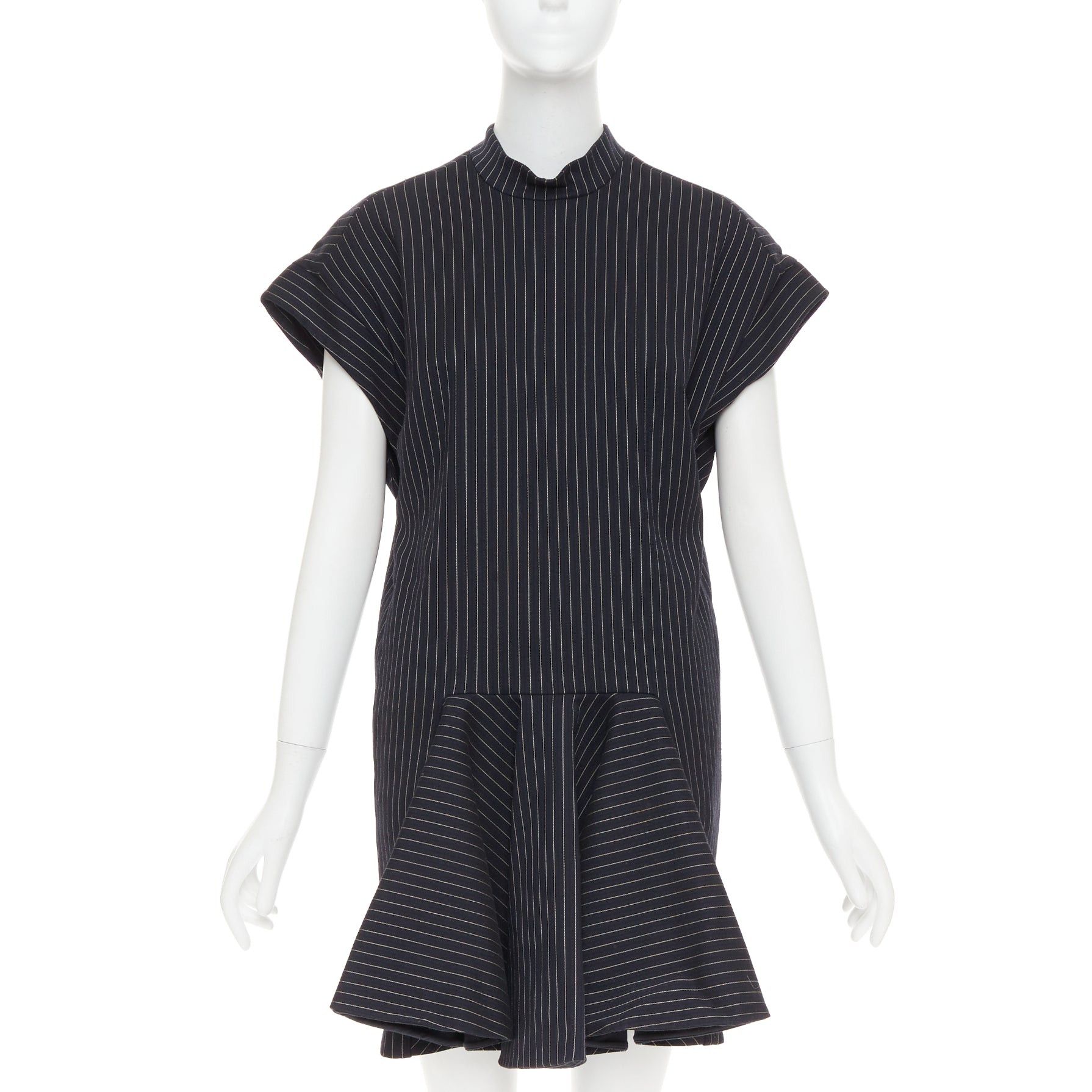 Stella McCartney STELLA MCCARTNEY 2013 grey wool blend pinstripe structural pleated dress IT40 S Size S / US 4 / IT 40 - 1 Thumbnail