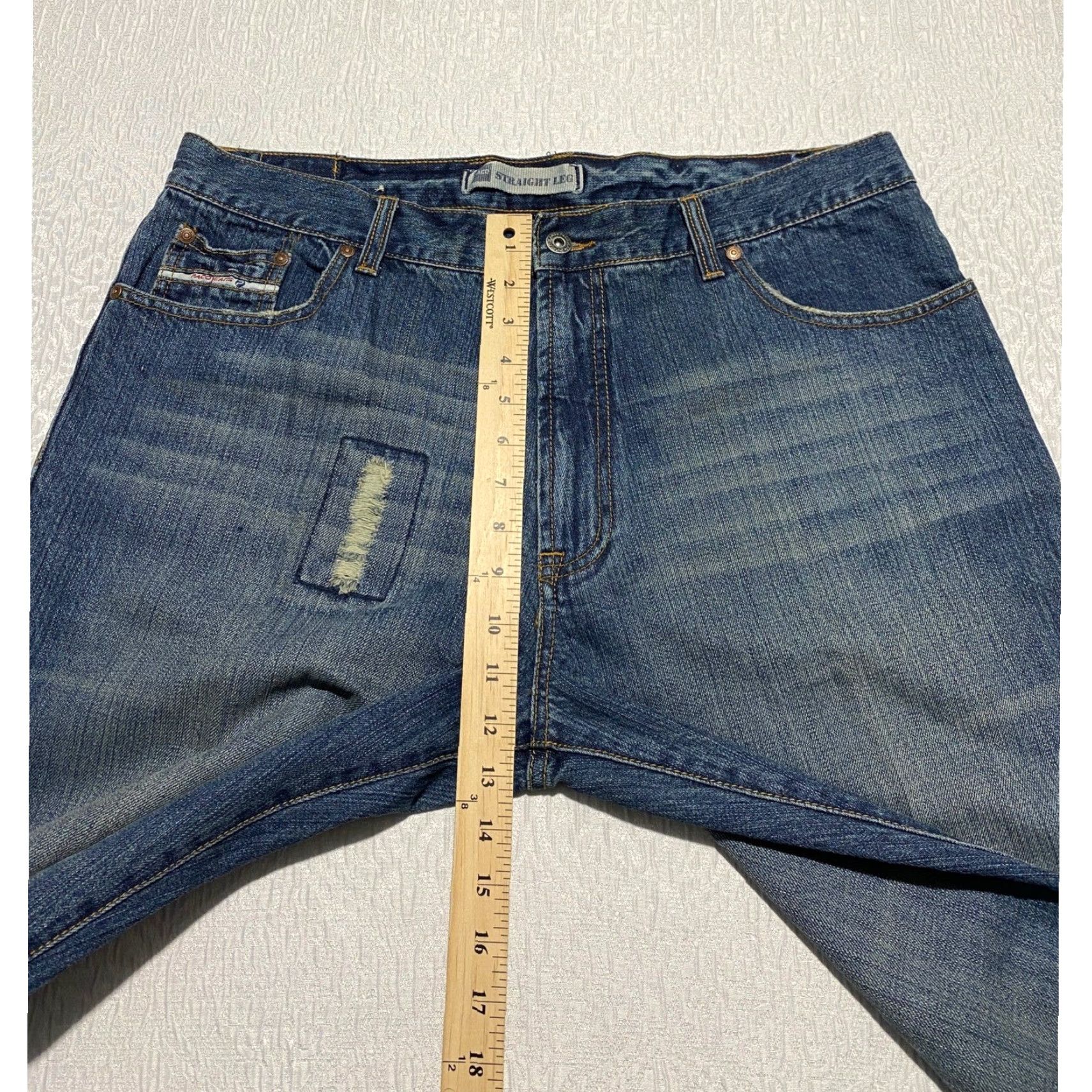 Vintage Paco Jeans Mens 36x30 Blue Denim Distressed Patchwork Whiskers Straight Wide Leg Size US 36 / EU 52 - 7 Thumbnail