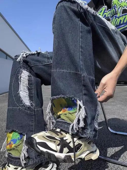 VIBE Retro high street gradient patchwork ripped patch jeans Size US 30 / EU 46 - 5 Thumbnail