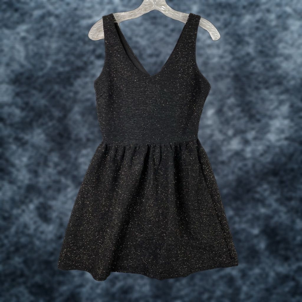 Vintage Love...Ady V Neck Dress Womens M Black Glitter Fit & Flare Sleeveless Short Skater Size M / US 6-8 / IT 42-44 - 1 Thumbnail
