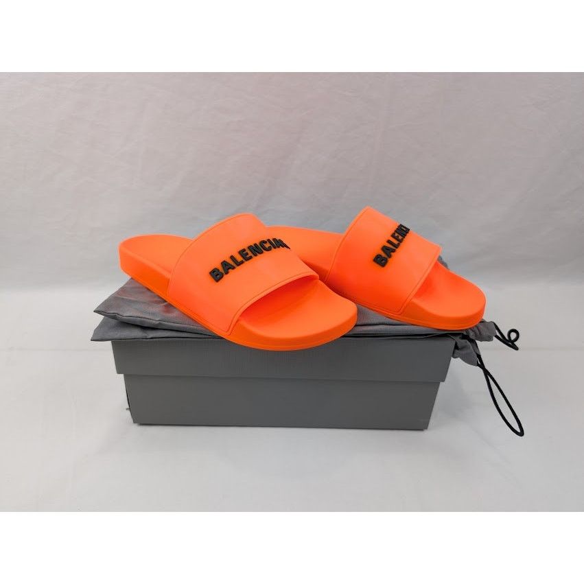 Balenciaga o1rshd1 Pool Smoth Fluo Rubber Logo Slides Flue Orange/Black Size US 12 / EU 45 - 20 Thumbnail