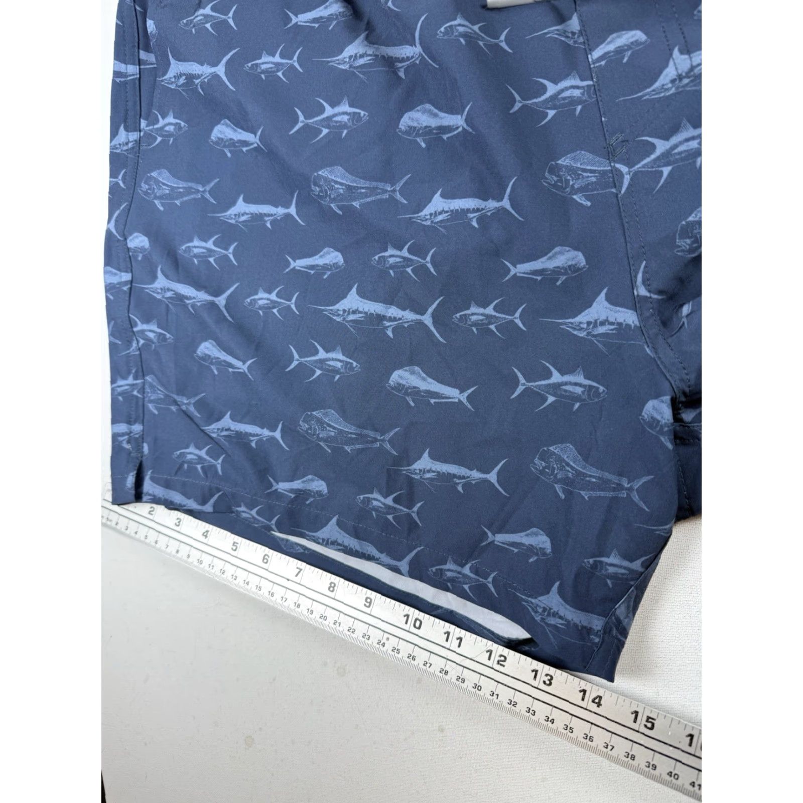 Swims AFTCO Swim Shorts Men’s 2XL Navy 5.5” Inseam Fisherman Shark Animal Print Beach Surfing Pockets Drawstring Lined Polyester Bottom Men Size US 39 - 6 Thumbnail