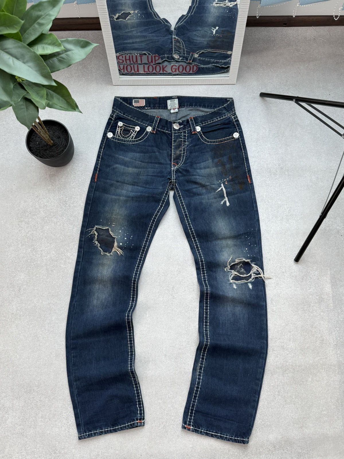 True Religion True Religion Men’s Distressed Slim Jeans Dark Wash Ripped Size US 33 - 1 Thumbnail