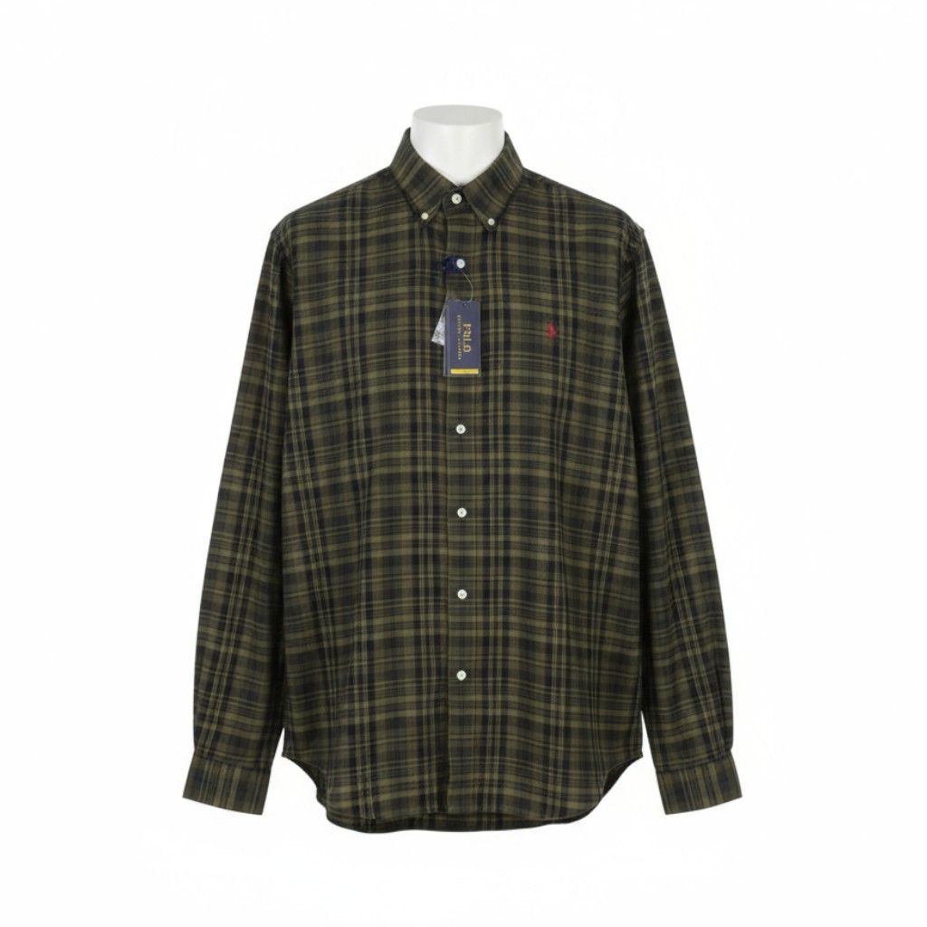 XL Green Flannel Plaid Custom Fit Button-Down 87034
