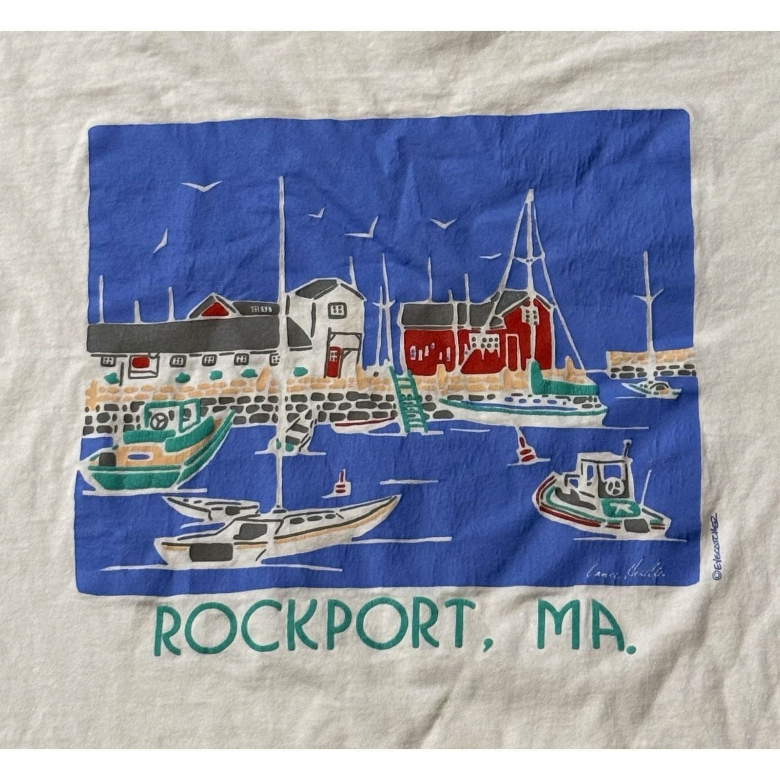 Rockport VINTAGE Eyecatcher Cape Ann Harbor MA Shirt L White Crew Neck Graphic Print 90s Art Nautical Mens Size US L / EU 52-54 / 3 - 3 Thumbnail