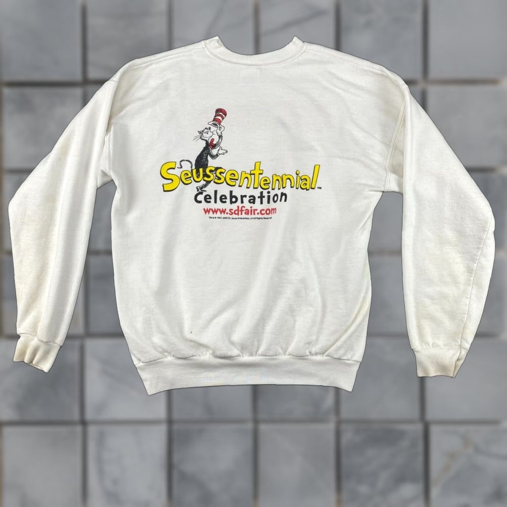 Hanes VINTAGE Hanes Sweatshirt Mens L White Dr Seuss San Diego County Fair Hoodie Pullover Graphic Print All Seasons Regular Fit Ski, Walk, Run Mens Size US L / EU 52-54 / 3 - 1 Thumbnail