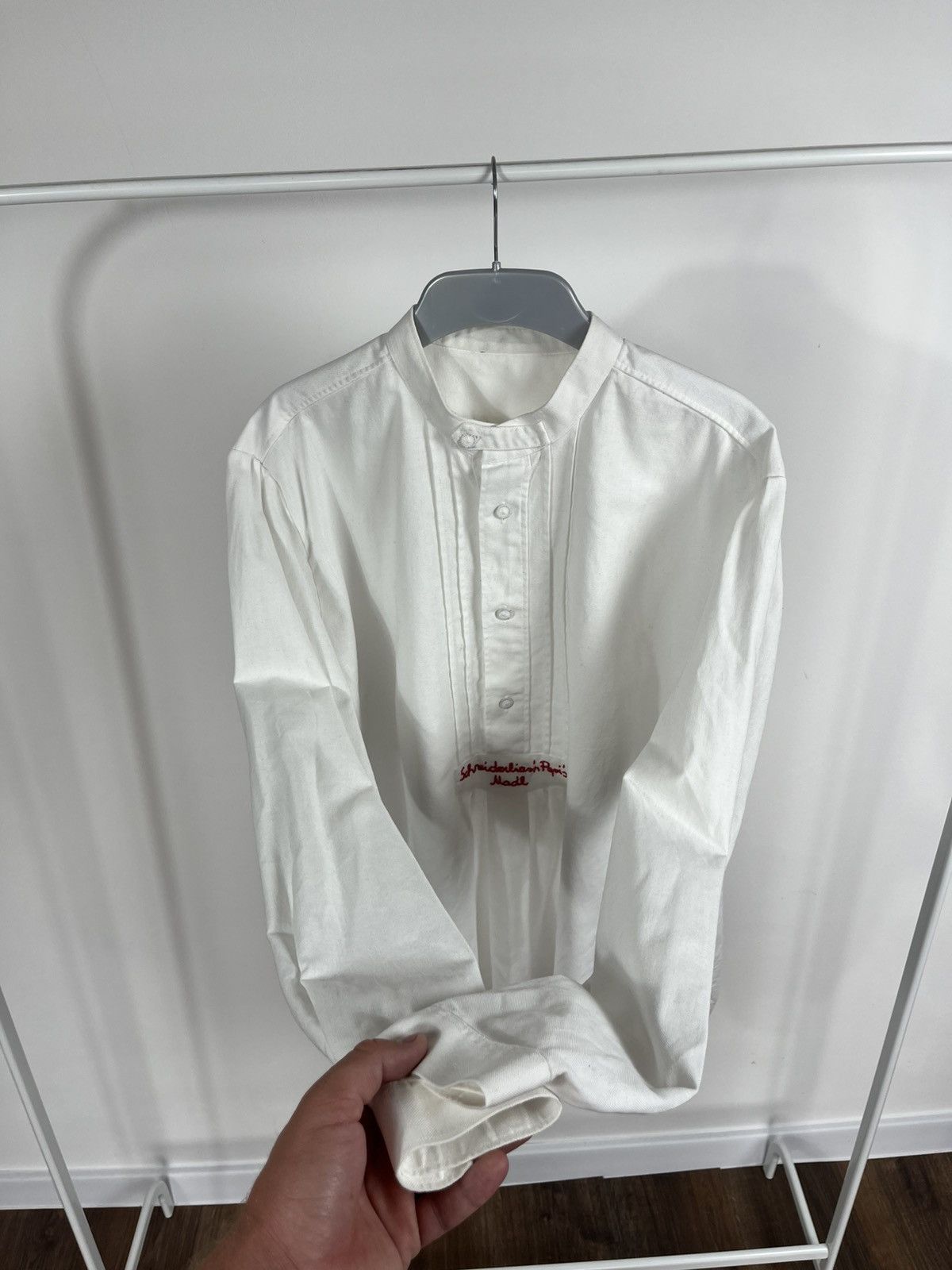 Vintage Vintage White Pleated Band Collar Shirt Paris Embroidery Size US L / EU 52-54 / 3 - 7 Thumbnail