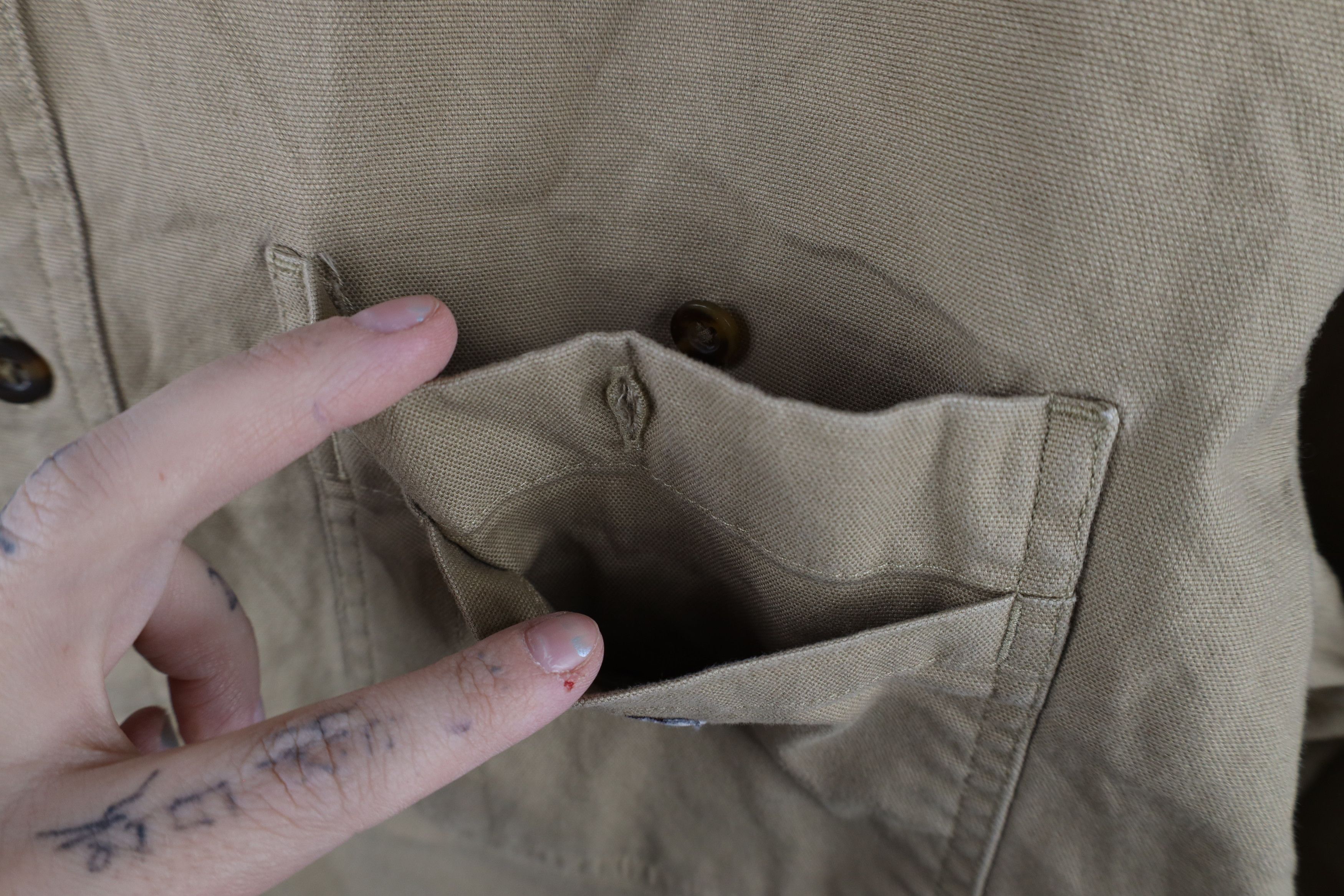Carhartt × Vintage Carhartt Fit Spell Out Canvas Collared Button Shirt Beige Size US XXL / EU 58 / 5 - 5 Thumbnail