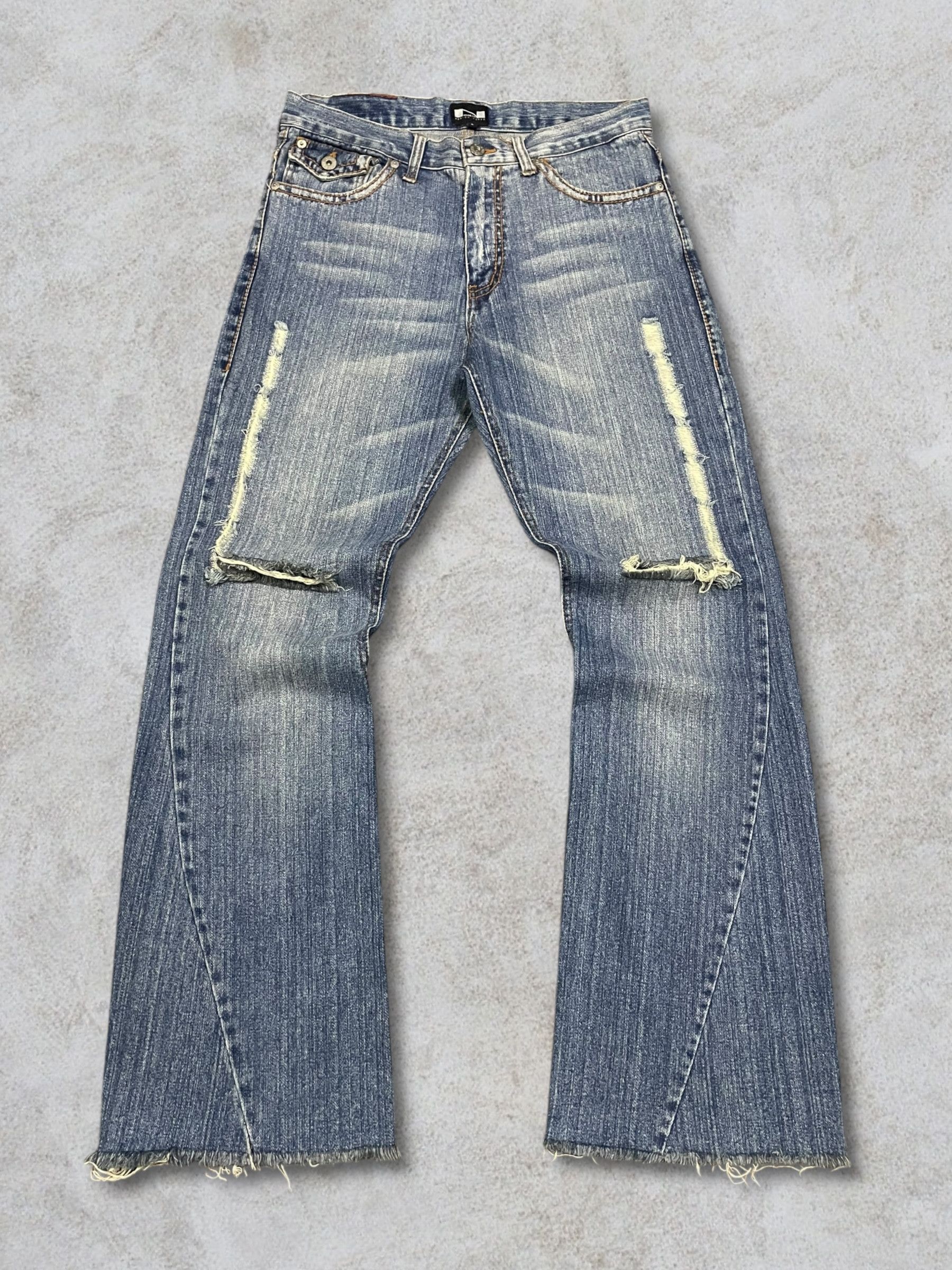 Fragment Design Vintage Nylaus Sick Frayed Blue Wash Twisted Bootcut Jeans Size US 32 / EU 48 - 1 Thumbnail