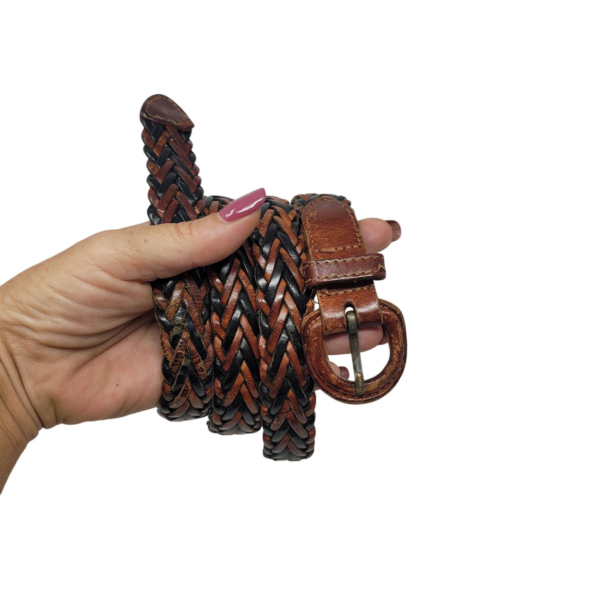Vintage Vtg Handmade Western Braided Leather Belt Sz L Dark Brown Bl Size ONE SIZE - 14 Thumbnail