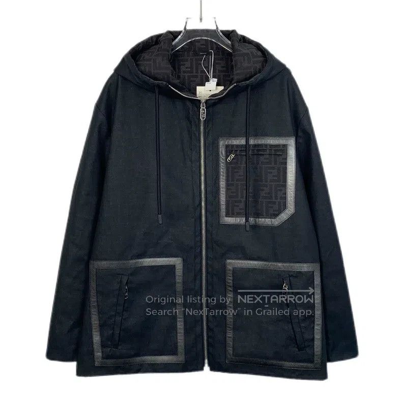 Fendi Fendi Black Logo Lining Monogram Print Hooded Zipper Leath Size US S / EU 44-46 / 1 - 1 Thumbnail