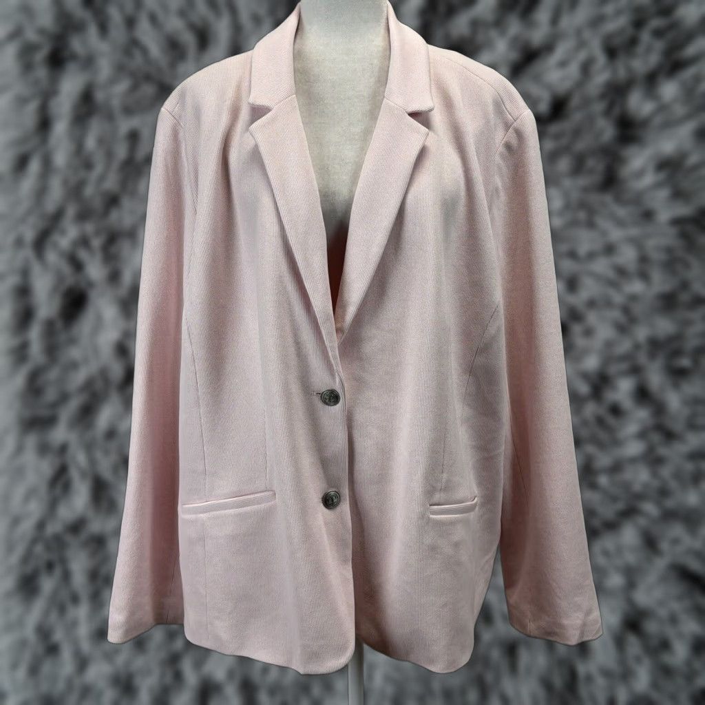 Talbots Talbots Plus Size 26W Pale Pink Knit Blazer Jacket Lined Long Sleeve Womens 100% Cotton Size 4XL / US 24-26 - 1 Thumbnail