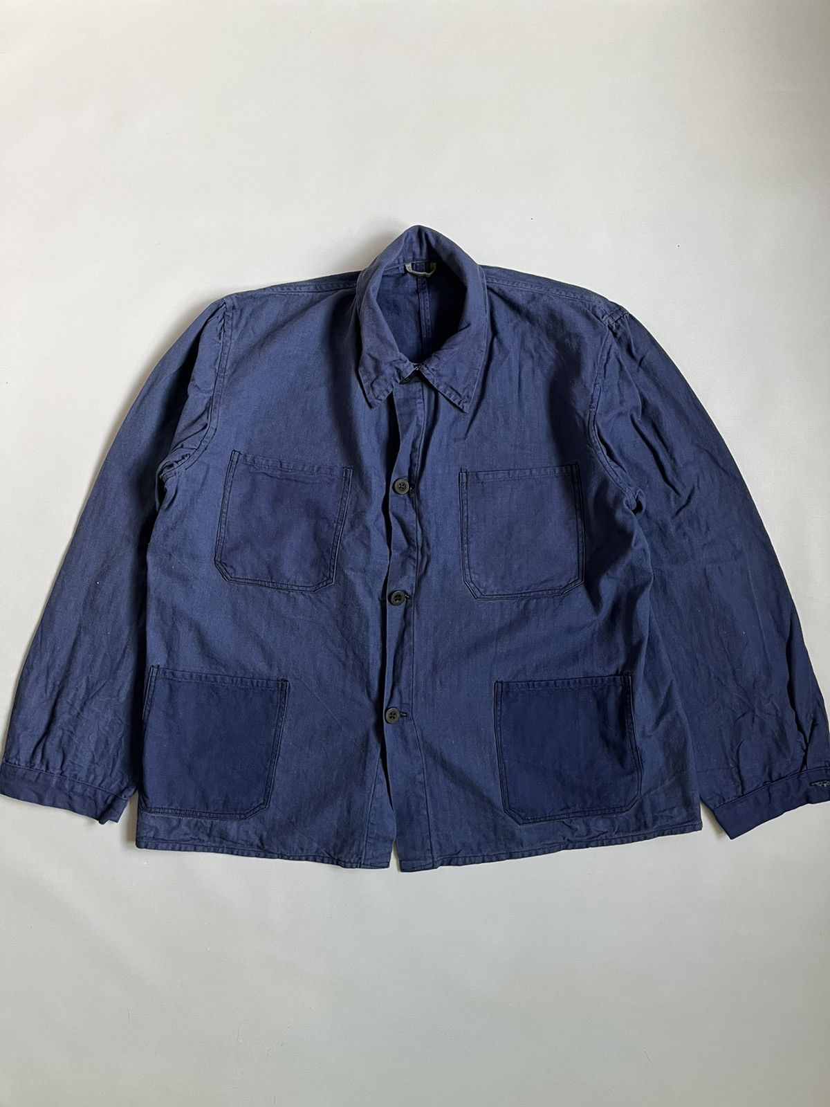 Vintage 80s European Blue Sanfor HBT Work Wear Chore Jacket