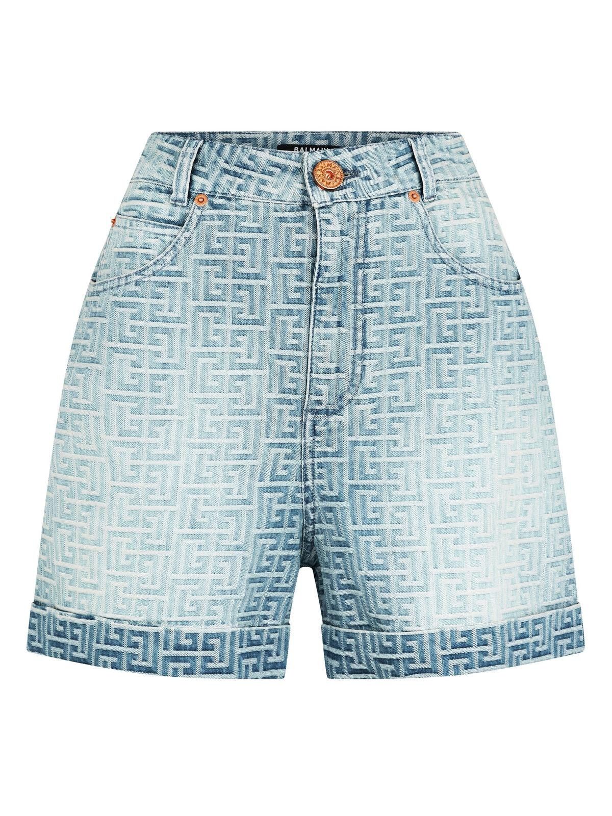 Balmain o1y0625 Logo Denim Short in Light Blue Size 27" / US 4 / IT 40 - 1 Thumbnail