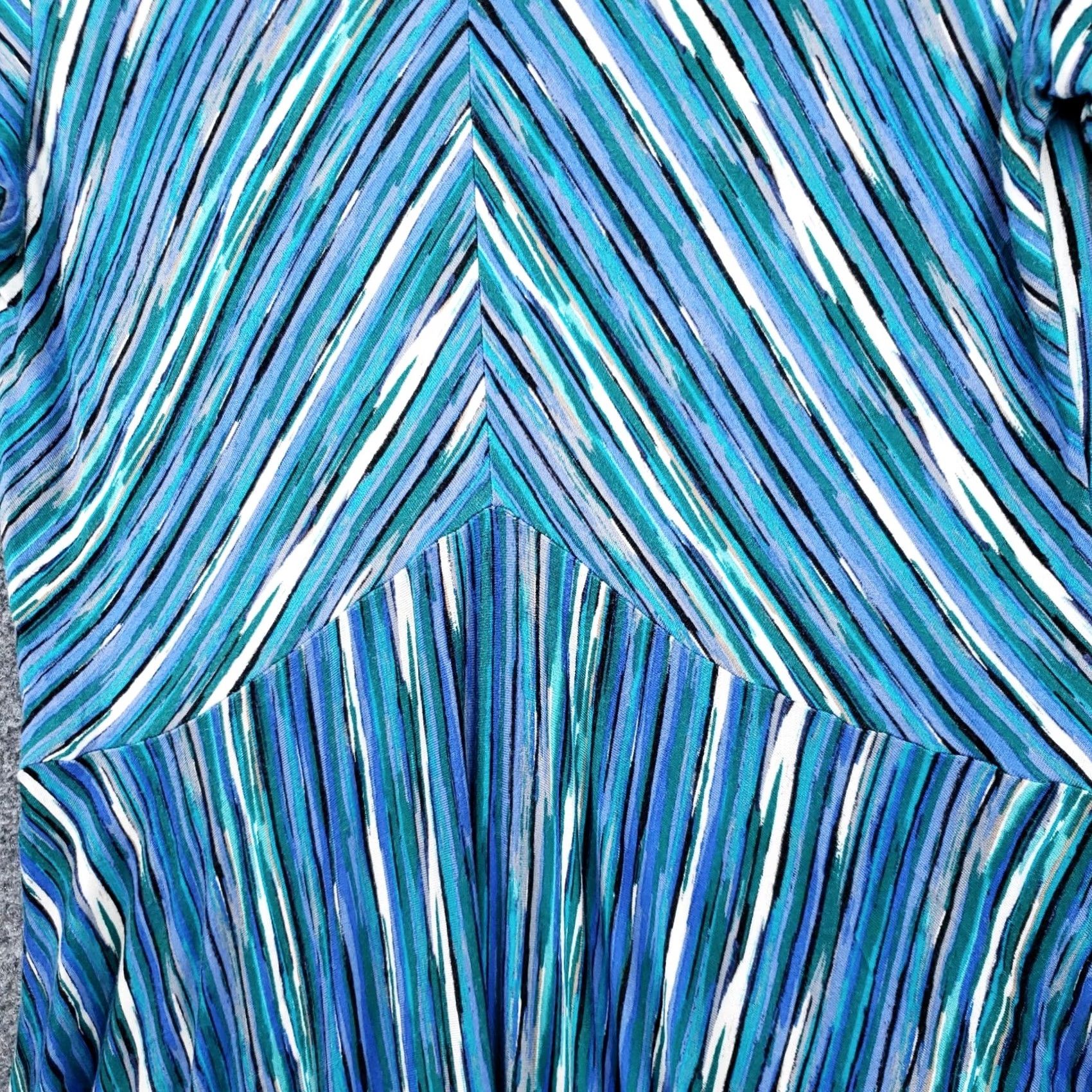 Vintage Dana Buchman Dress Womens S Small Blue Fit & Flare Short Sleeve V-Neck Striped Casual Size 28" / US 6 / IT 42 - 6 Thumbnail