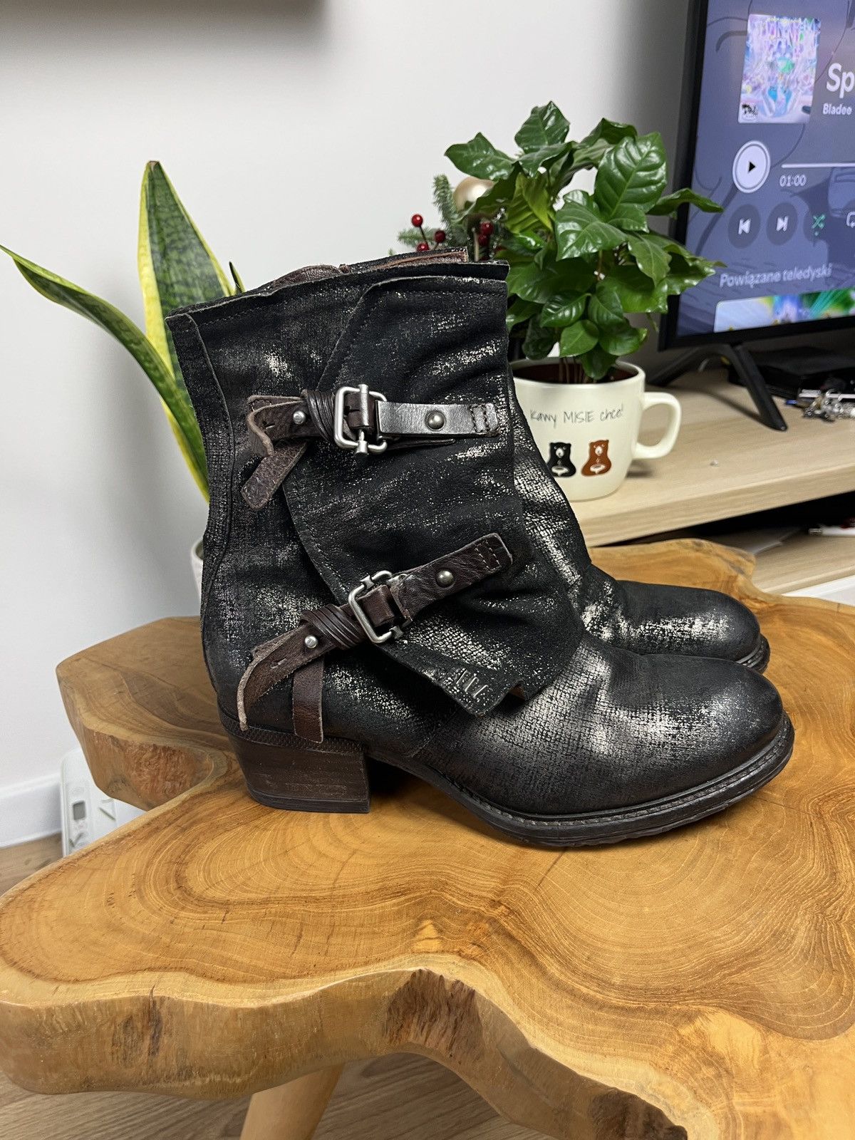 A.S. 98 Airstep Avant-Garde Ankle Zip Heel Biker Boots Shoes