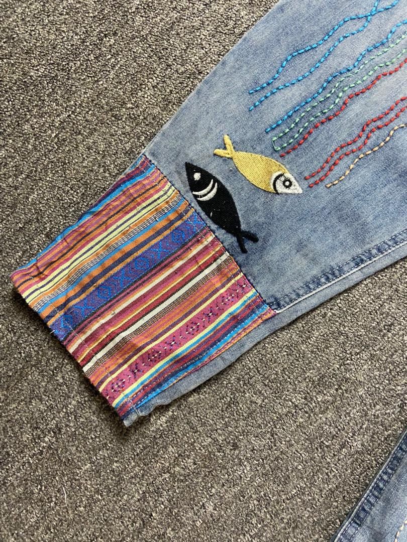 Japanese Brand K.Three Brand Retro Fish Embroidery Jeans (197) Size US 26 / EU 42 - 10 Thumbnail