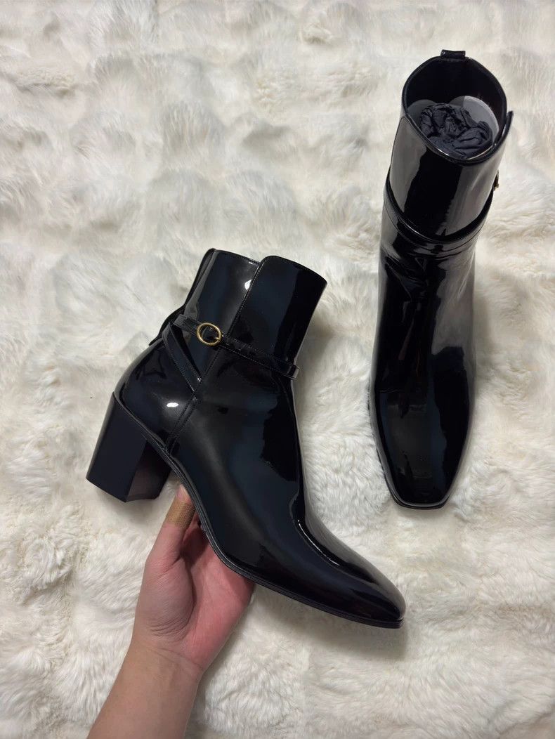 Saint Laurent Paris Saint Laurent Paris Gold buckle patent leather men's boots Size US 9 / EU 42 - 2 Thumbnail