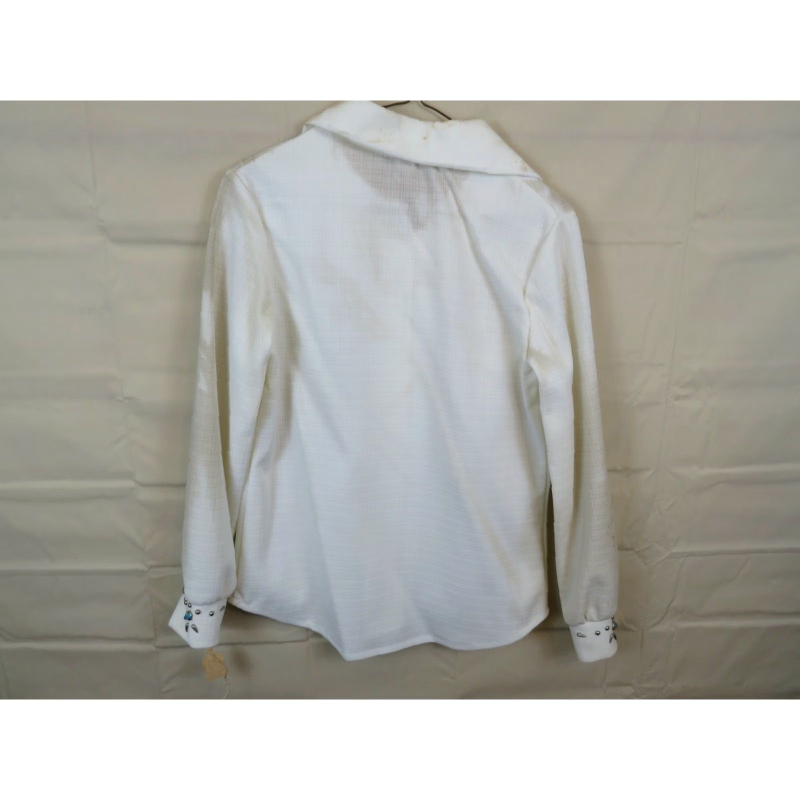 Vintage VINTAGE Polyester Top Shirt Turquoise Gold Stone M Stain Destroyed 1970s White Rockabilly Casual Mens Womens Boys Girls M Regular Size M / US 6-8 / IT 42-44 - 7 Thumbnail