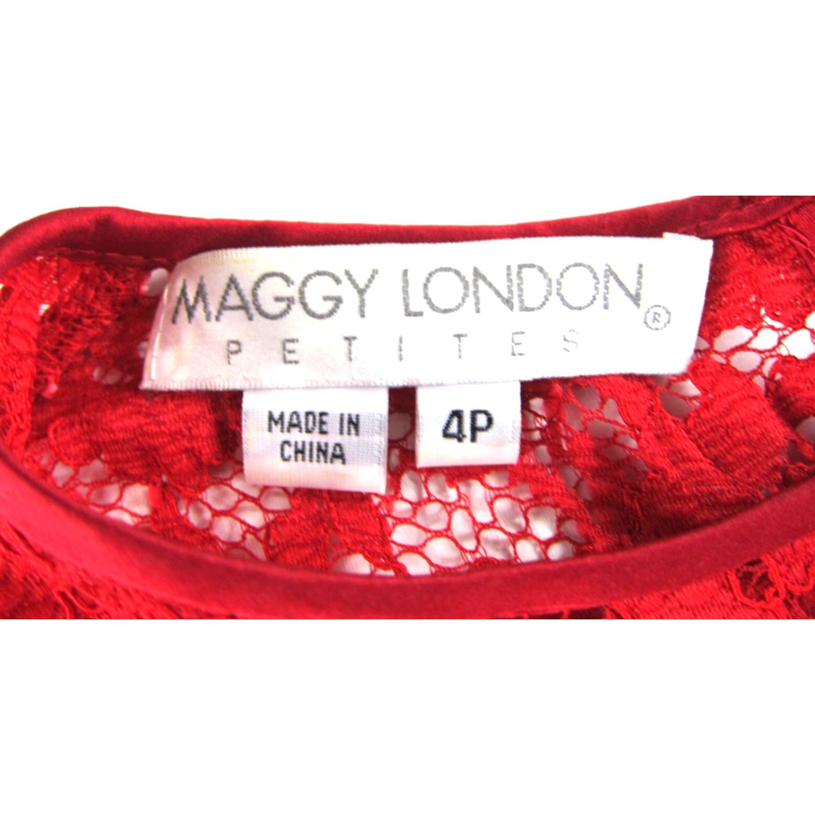 MAGGY LONDON VINTAGE Maggy London Red Lace Floral Long Sleeve Sheath Dress Women Petite 4P Size S / US 4 / IT 40 - 3 Thumbnail