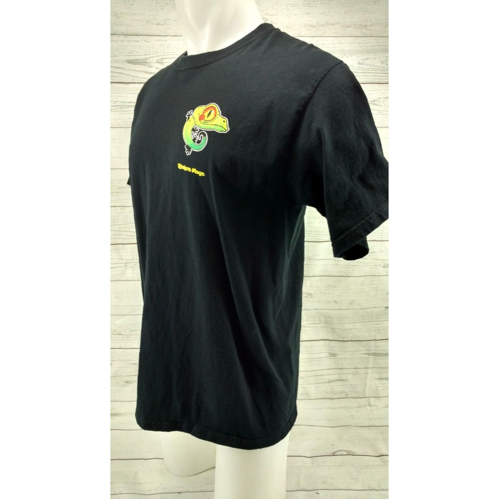 Vintage Caribbean Side Gecko Black T Shirt Men's L Crew Neck Short Sleeve Graphic Tee 100% Cotton Riviera Maya Mexico Vintage No Size US L / EU 52-54 / 3 - 4 Thumbnail