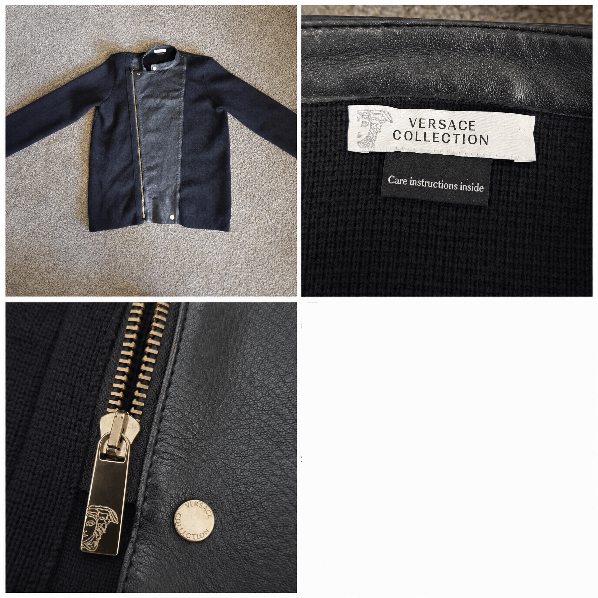 Versace Versace Collection Black Zip Hybrid Leather & Knit Jacket Size US M / EU 48-50 / 2 - 1 Thumbnail
