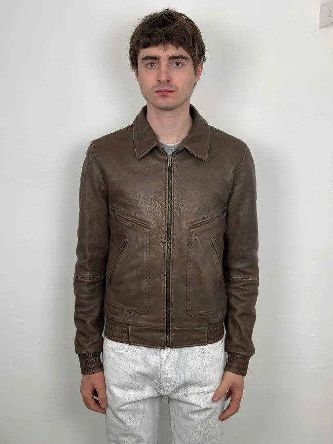 Dolce & Gabbana 2010s Dolce & Gabbana Brown Taupe Leather Bomber Jacket Size US M / EU 48-50 / 2 - 2 Thumbnail