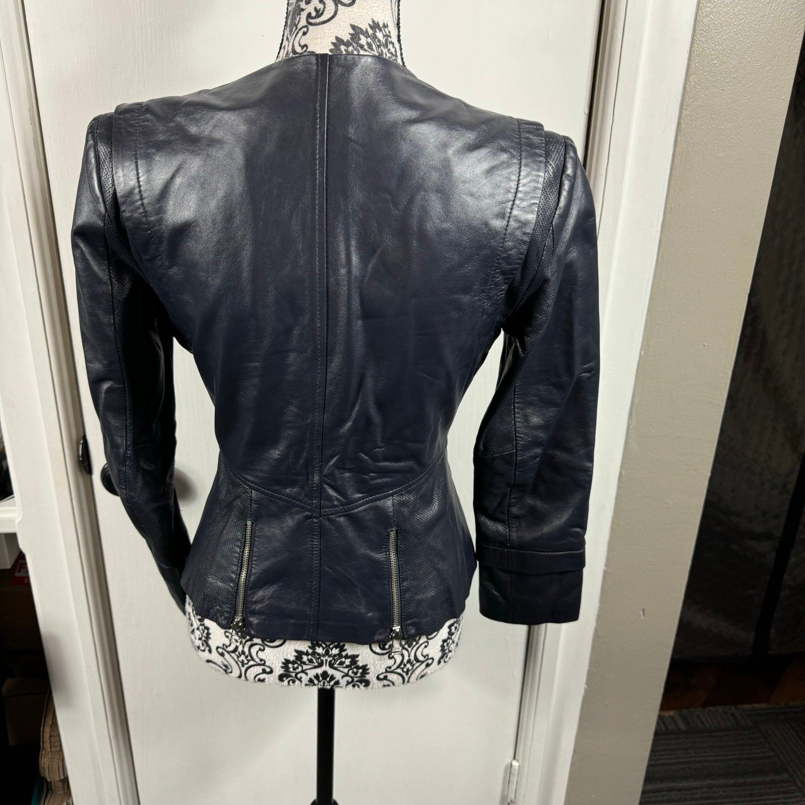 Other Philippe Adec navy blue 100% leather moto jacket size 4 Size S / US 4 / IT 40 - 7 Thumbnail