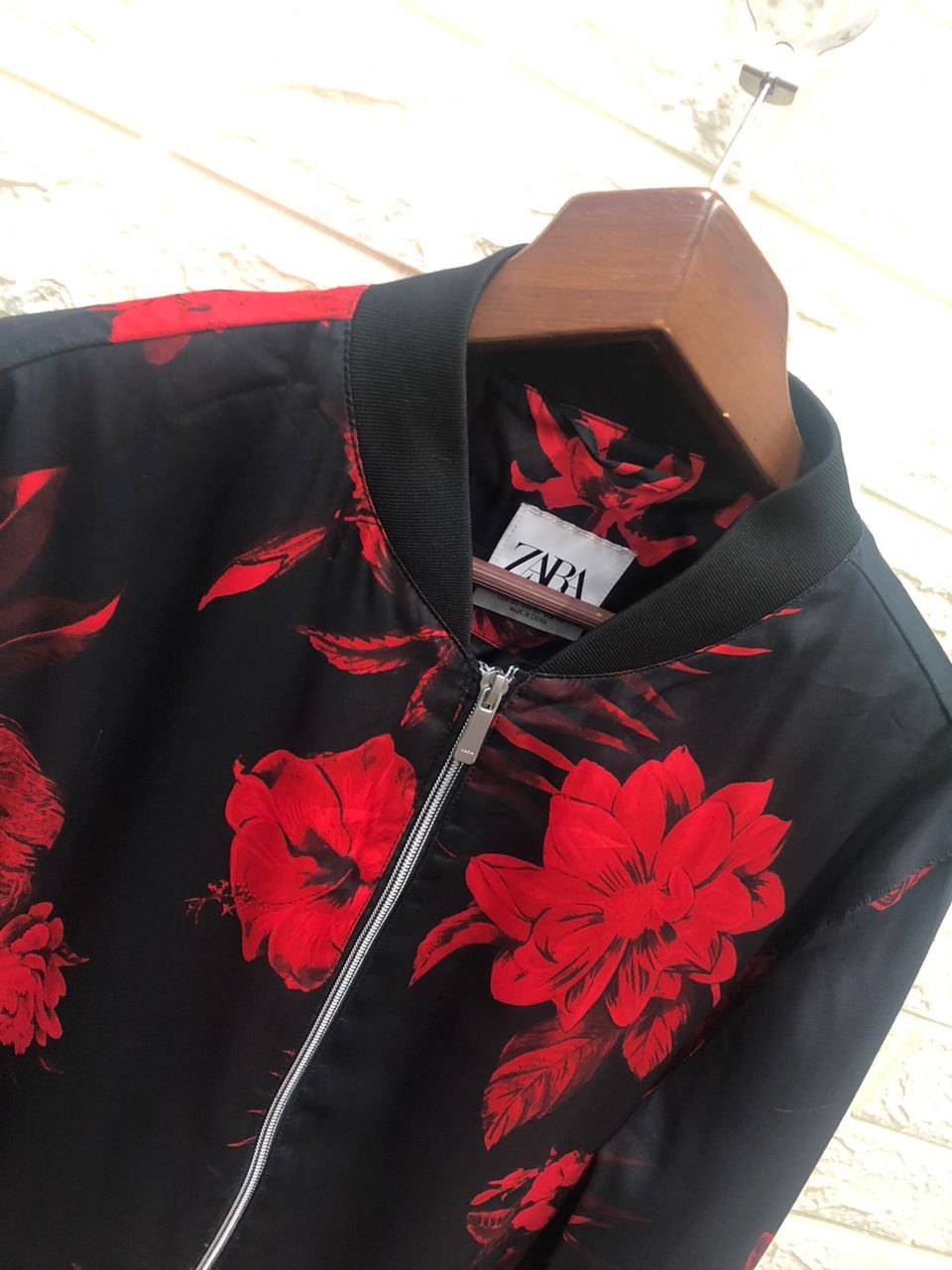 Vintage Zara Jacquard Jacket Bomber Varsity black red flora Size US XL / EU 56 / 4 - 12 Thumbnail